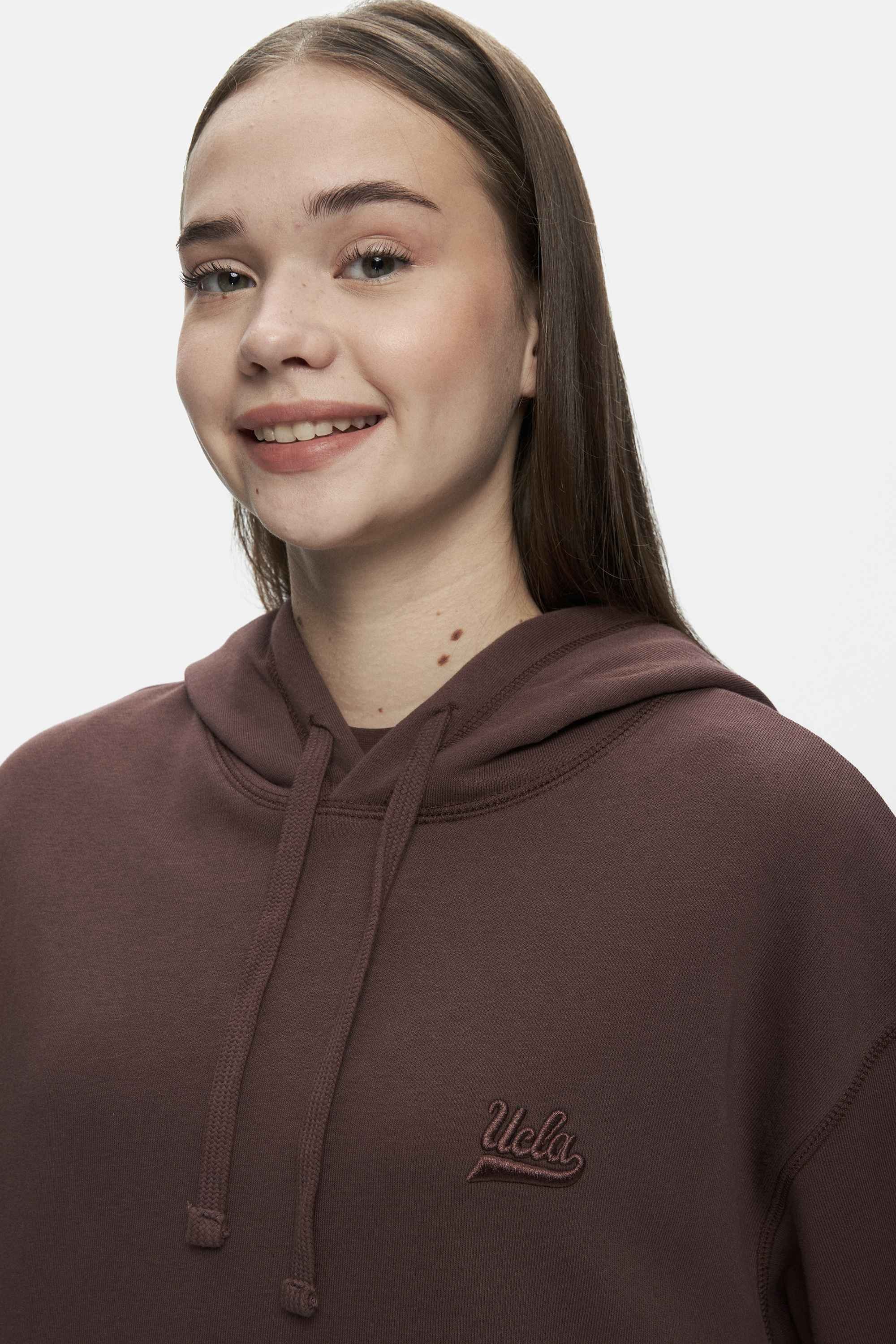 WEBER Kahve Bisiklet Yaka Nakışlı Oversize Kadın Sweatshirt