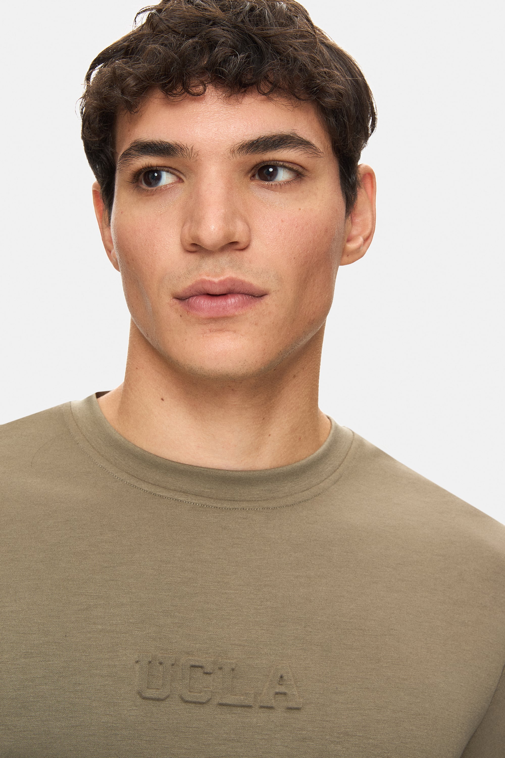 CANARY Haki Bisiklet Yaka Gofre Baskılı Modal Kumaş Standard Fit Erkek Tshirt