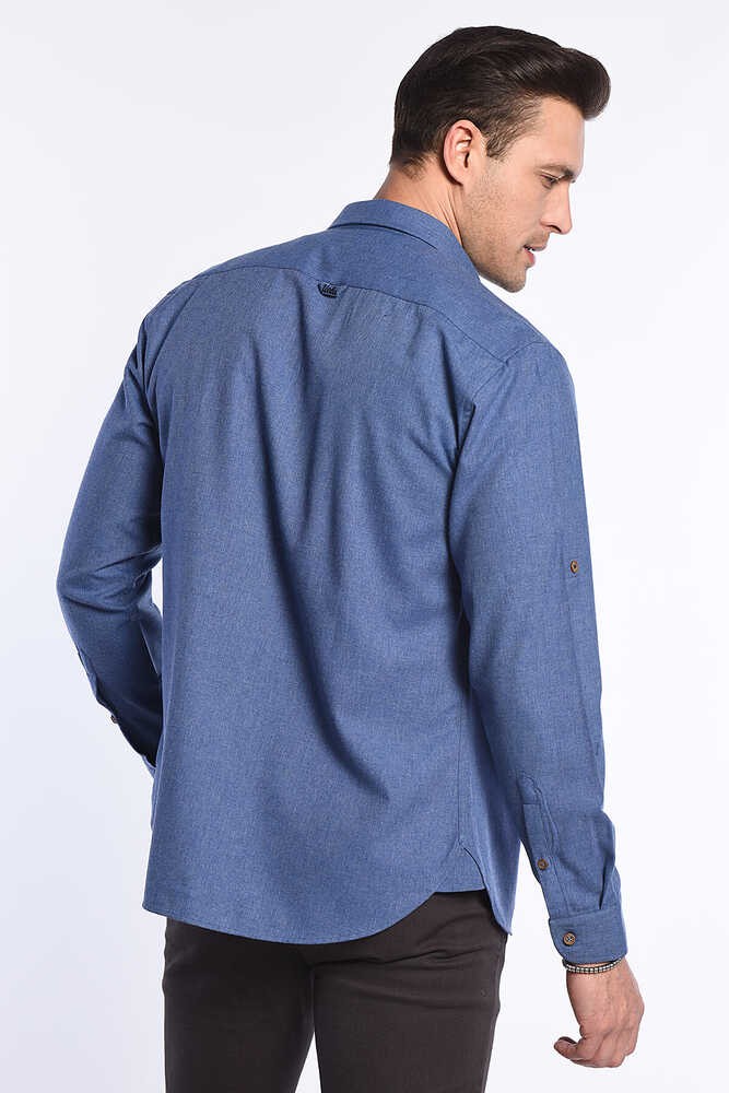 MENDO Mavi Nakışlı Standard Fit Erkek Gömlek