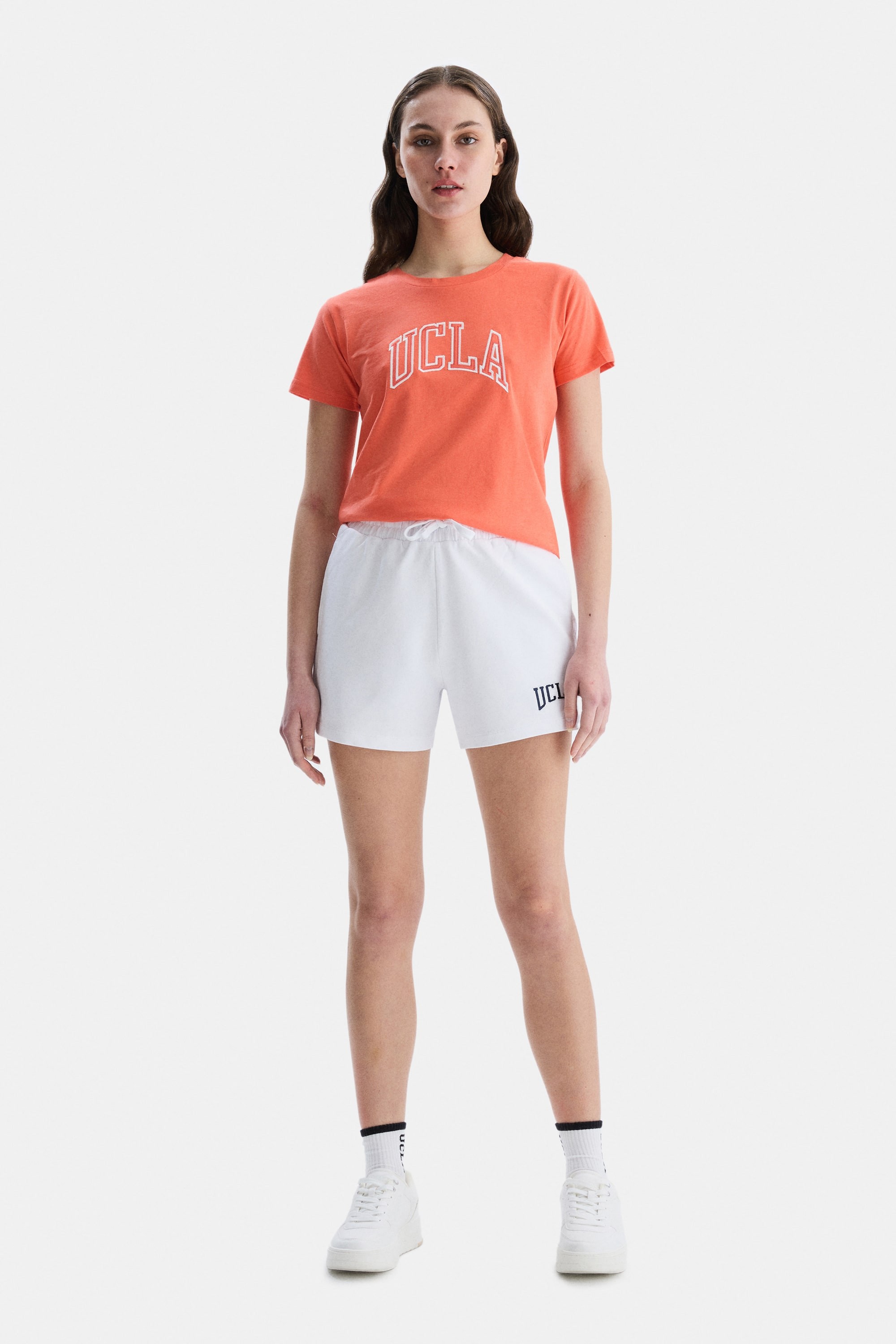 ANGELA Pembe Bisiklet Yaka Nakışlı Standard Fit Kadın Tshirt