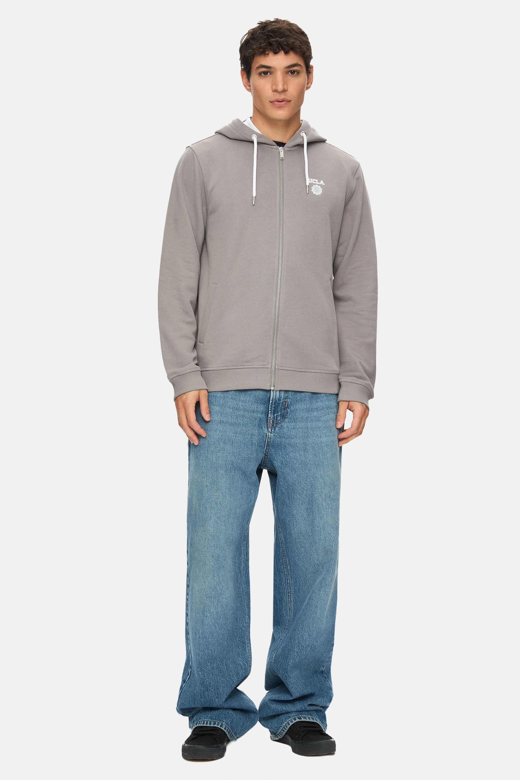 HILGARD Koyu Gri Kapüşonlu Ve Fermuarlı Baskılı Standard Fit Erkek Sweatshirt