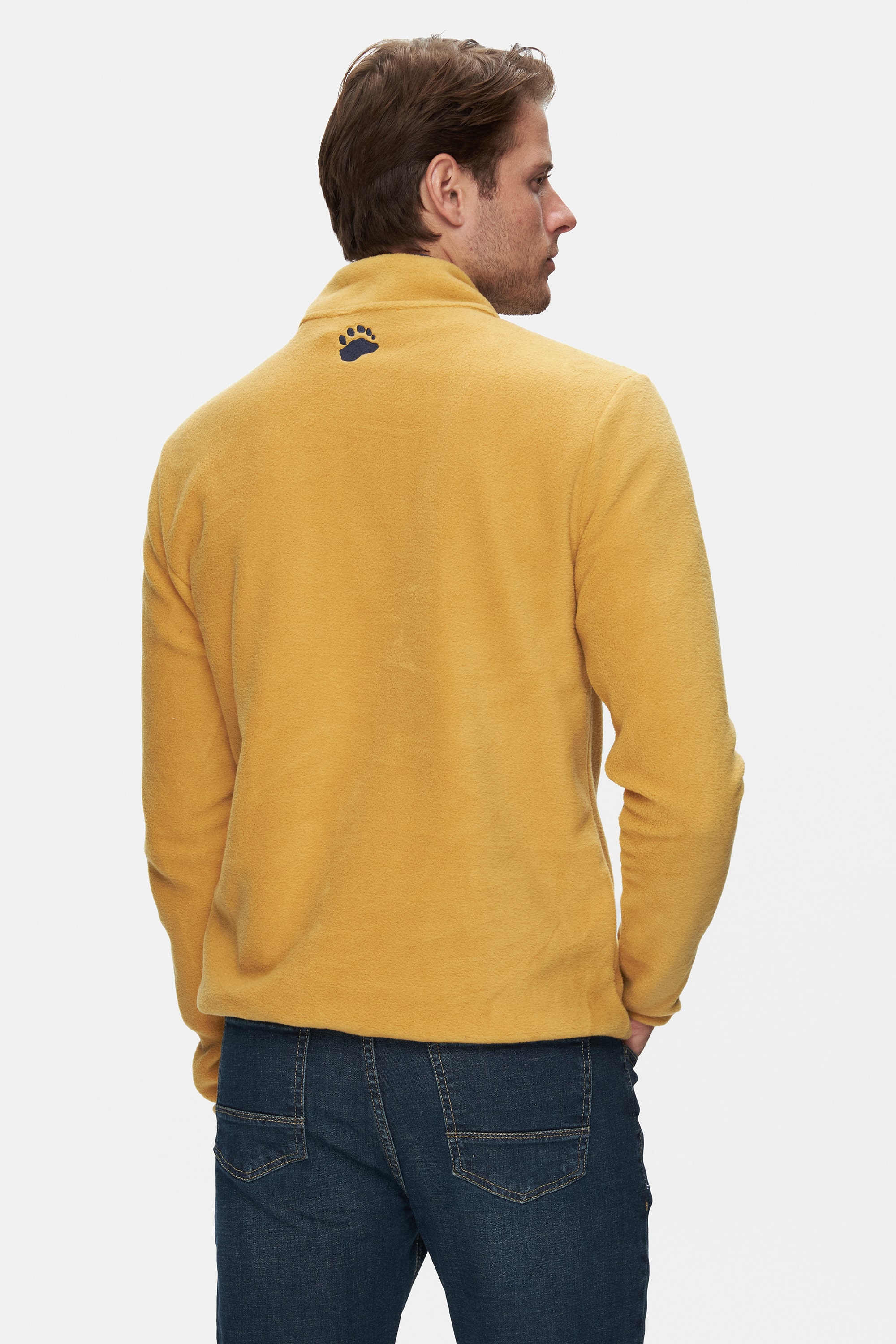 CORNING Sarı Yarım Fermuarlı Nakışlı Polar Dik Yaka Standard Fit Erkek Sweatshirt