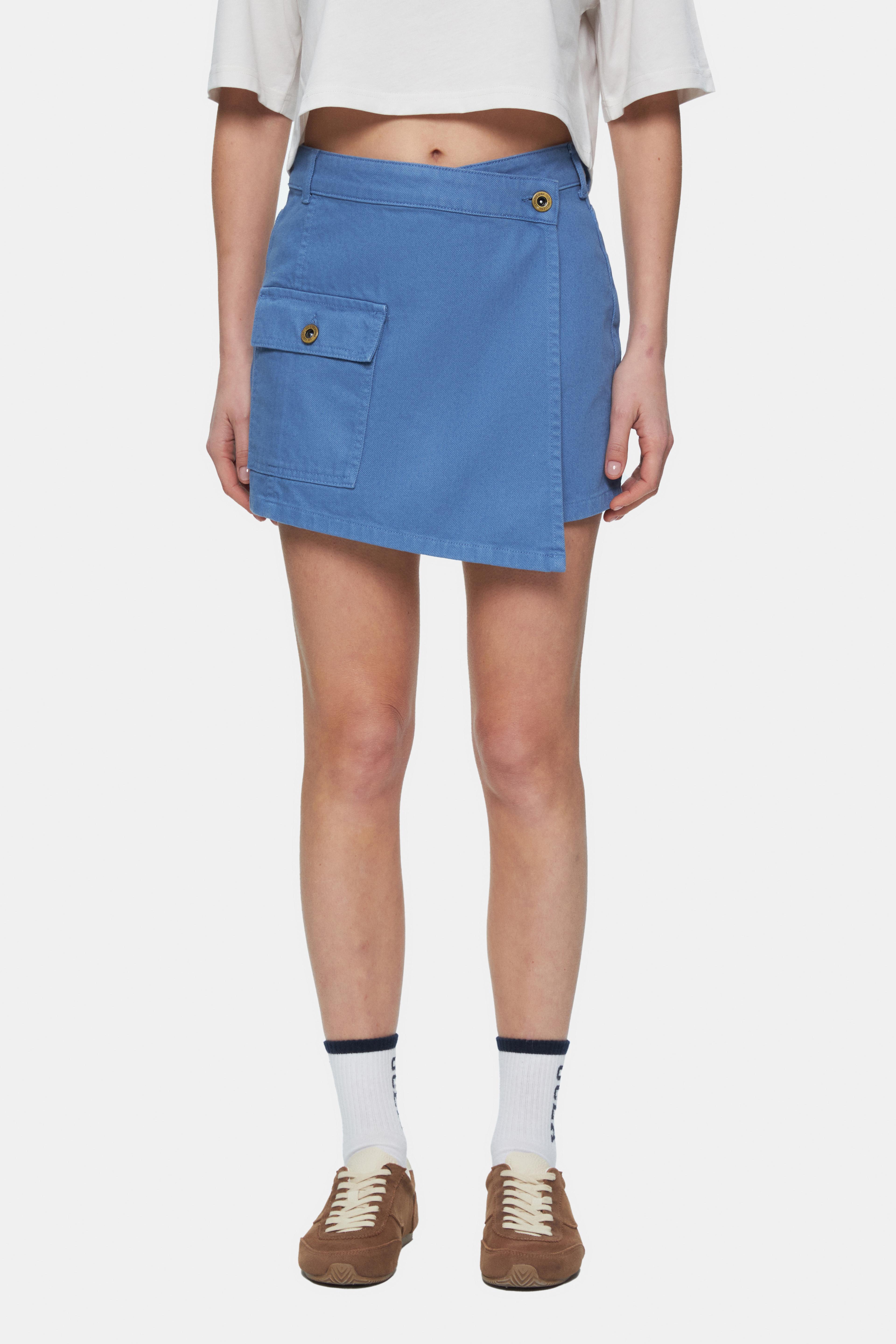 LINDA Mavi Yıkamalı Denim Şort Etek Standard Fit Kadın Şort