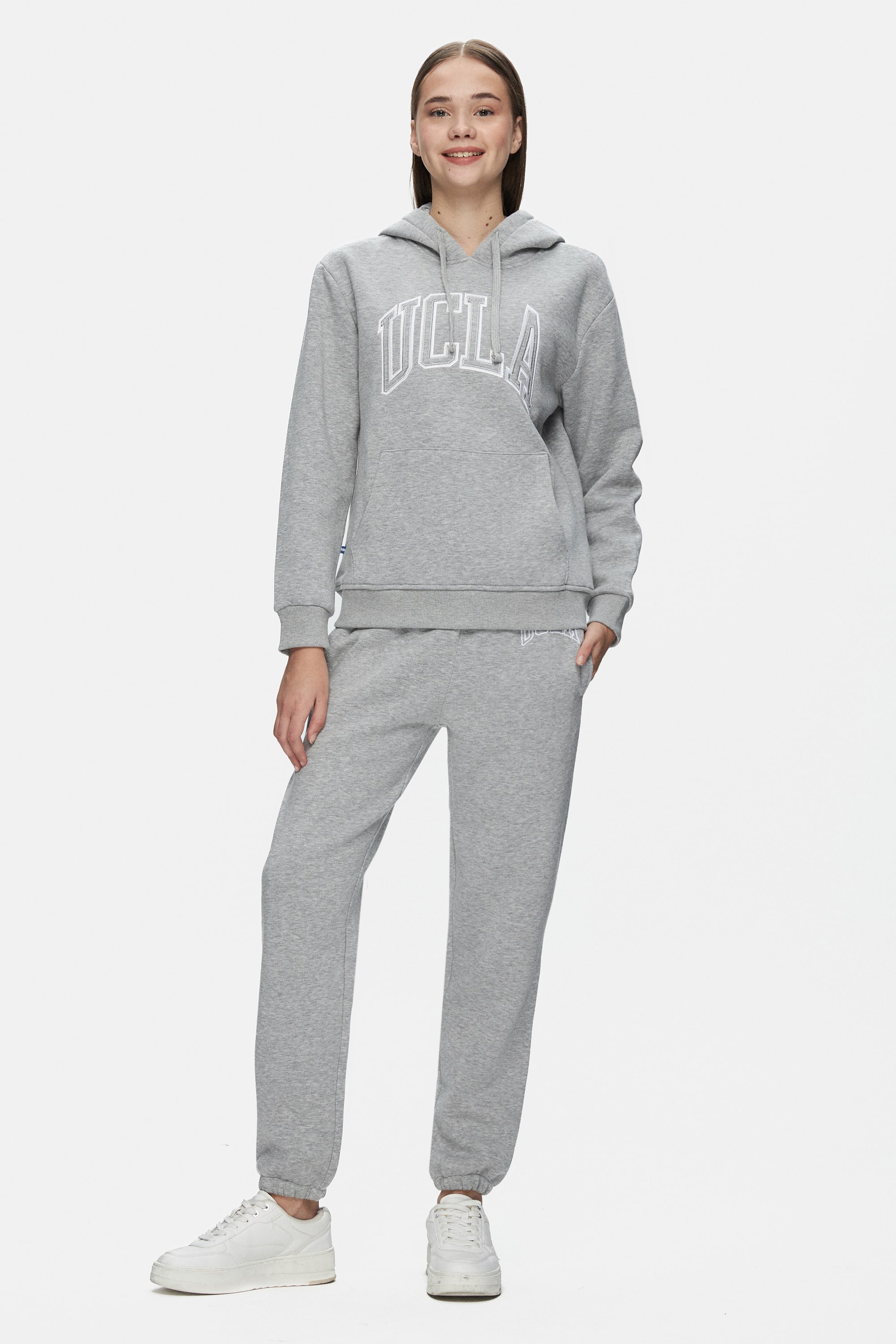 JOYCE Gri Kapüşonlu Ve Fermuarlı Aplikeli Şardonlu Standard Fit Kadın Sweatshirt