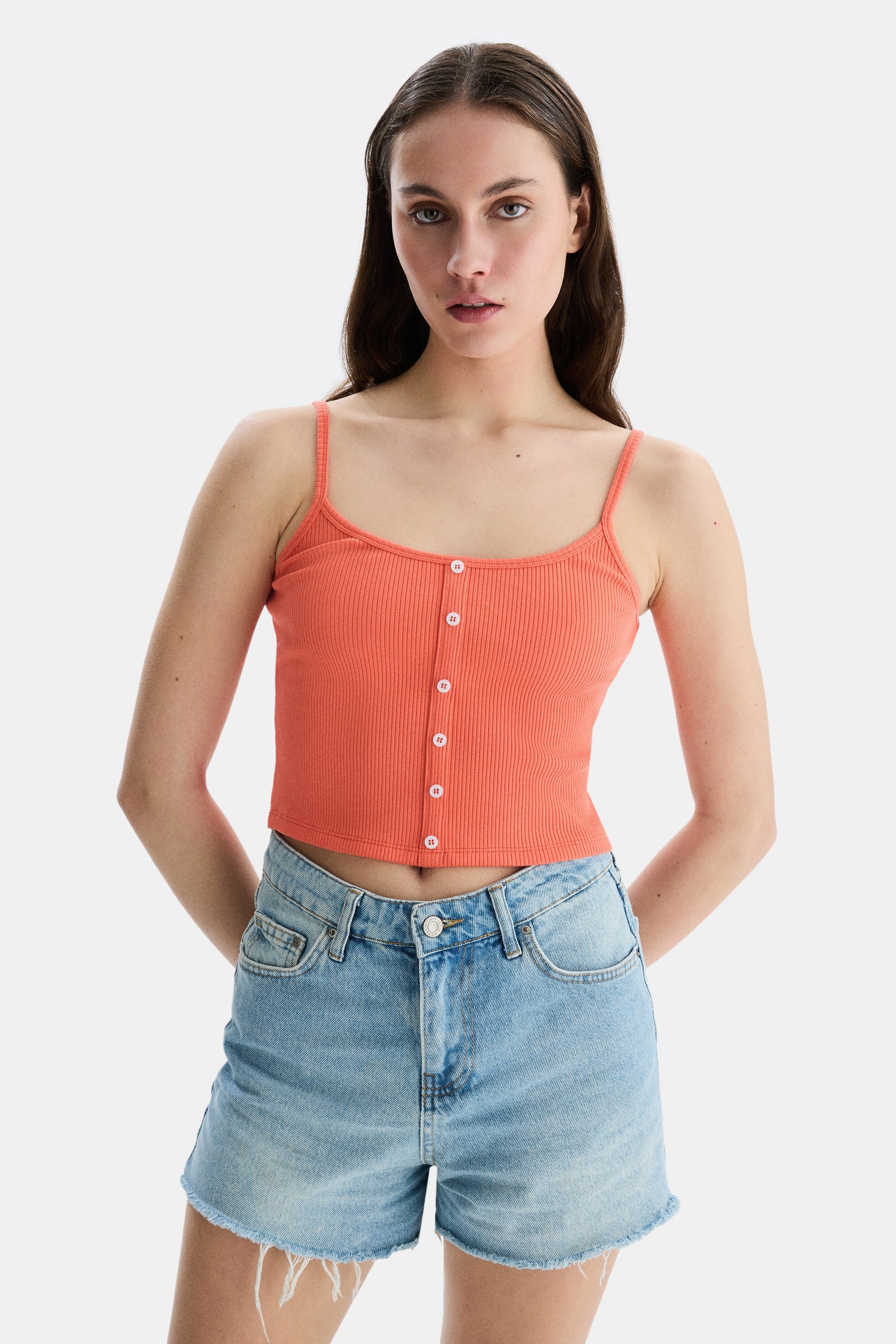 RHODES Pembe Askılı Nakışlı Kadın Crop