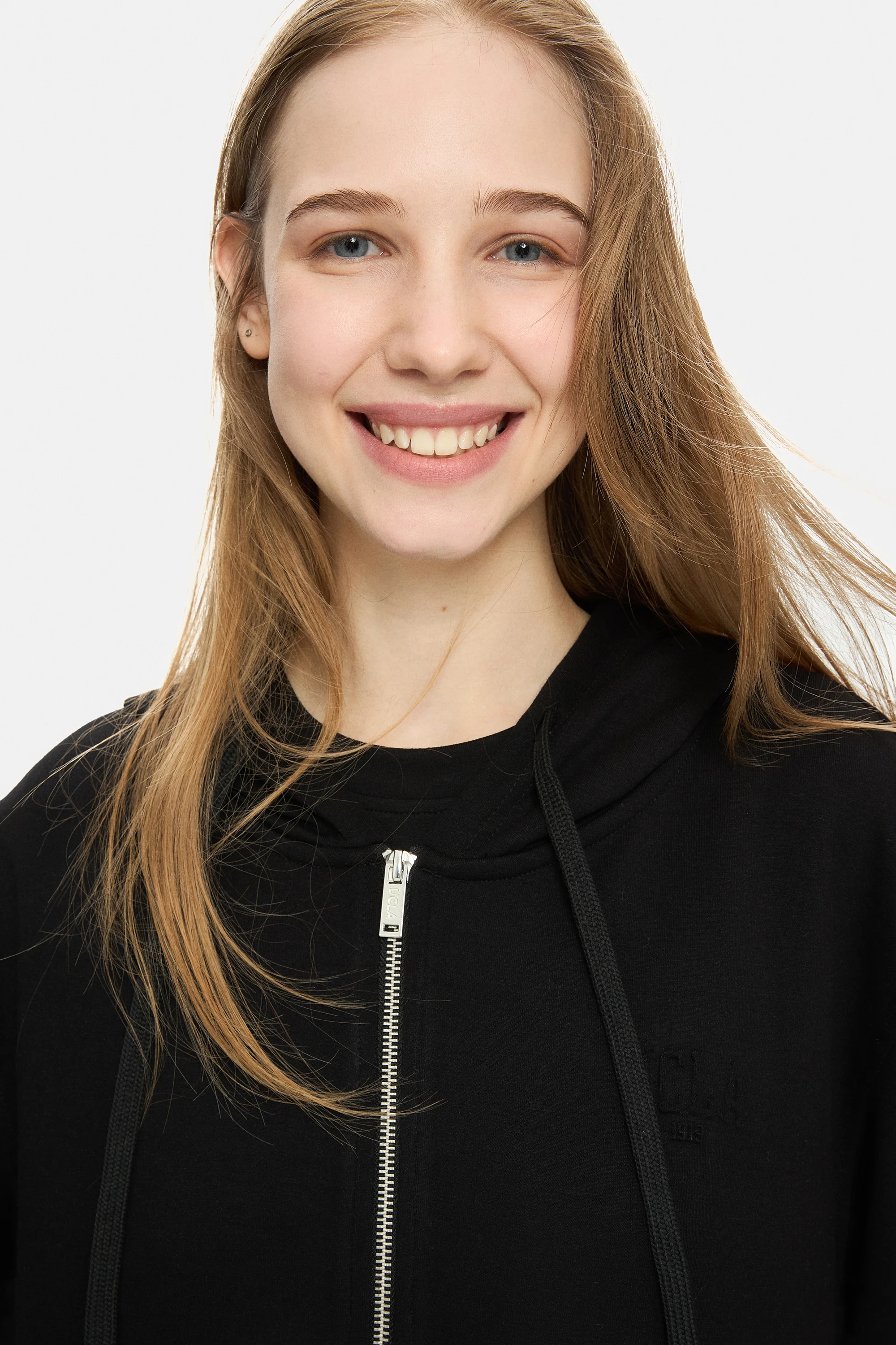 ALLURA Siyah Kapüşonlu Gofre Baskılı Modal Kumaş Loose Fit Kadın Sweatshirt