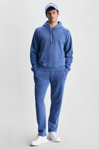 OLEG Lacivert Rahat Paça Nakışlı Standard Fit Erkek Eşofman Altı