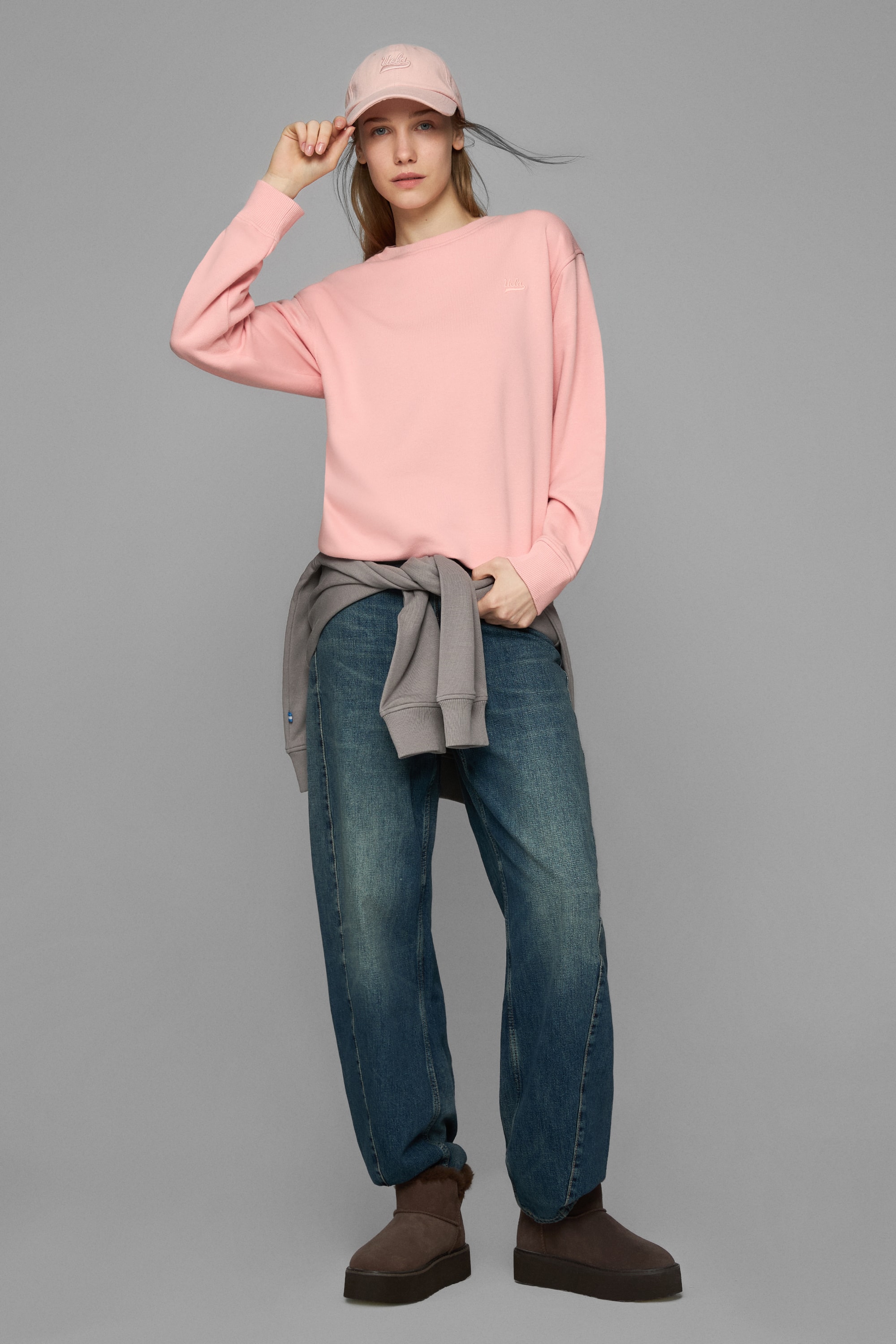 SUNNIVA Pembe Bisiklet Yaka Nakışlı Loose Fit Kadın Sweatshirt