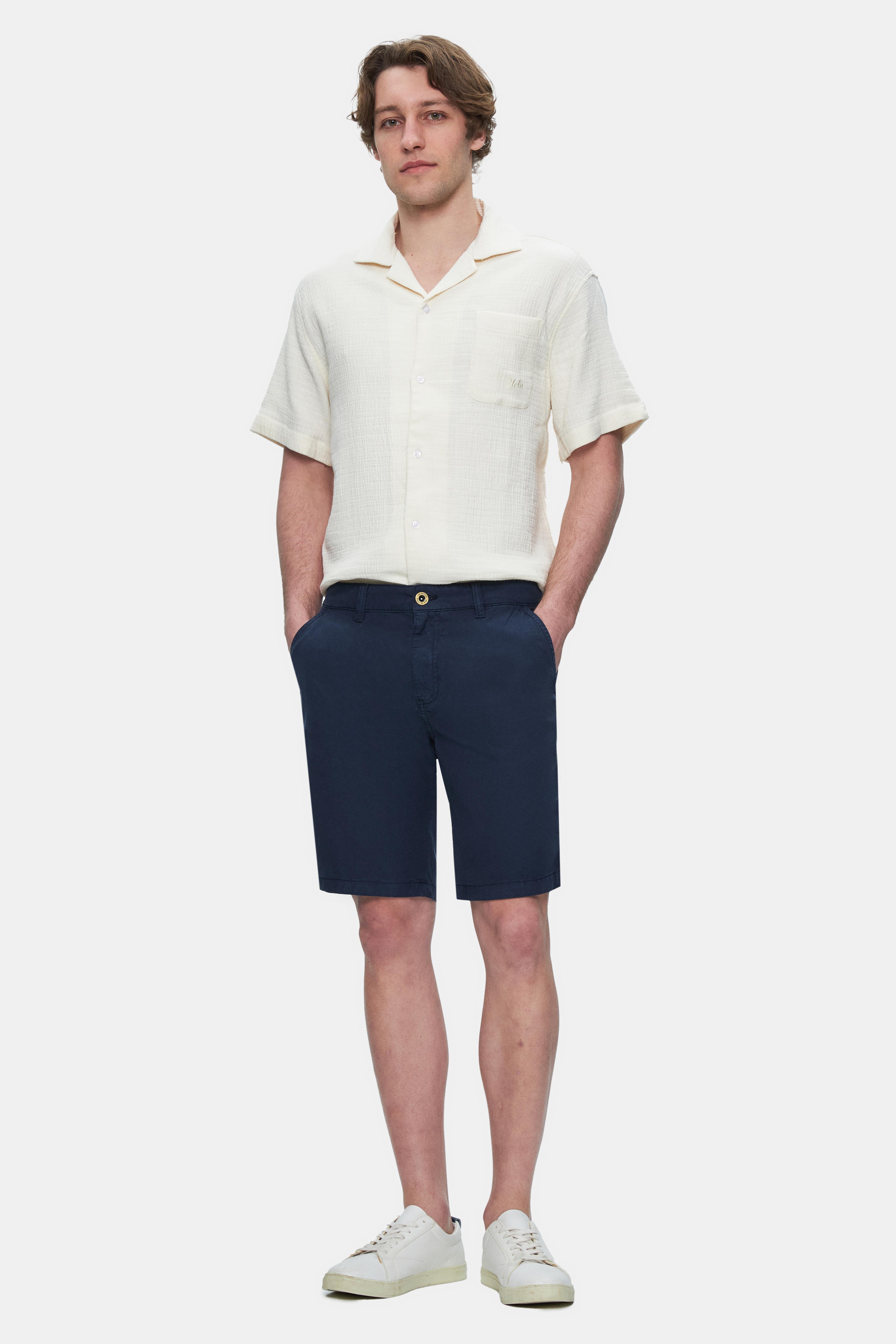 VALOR Lacivert Gabardin Nakışlı Standard Fit Erkek Şort