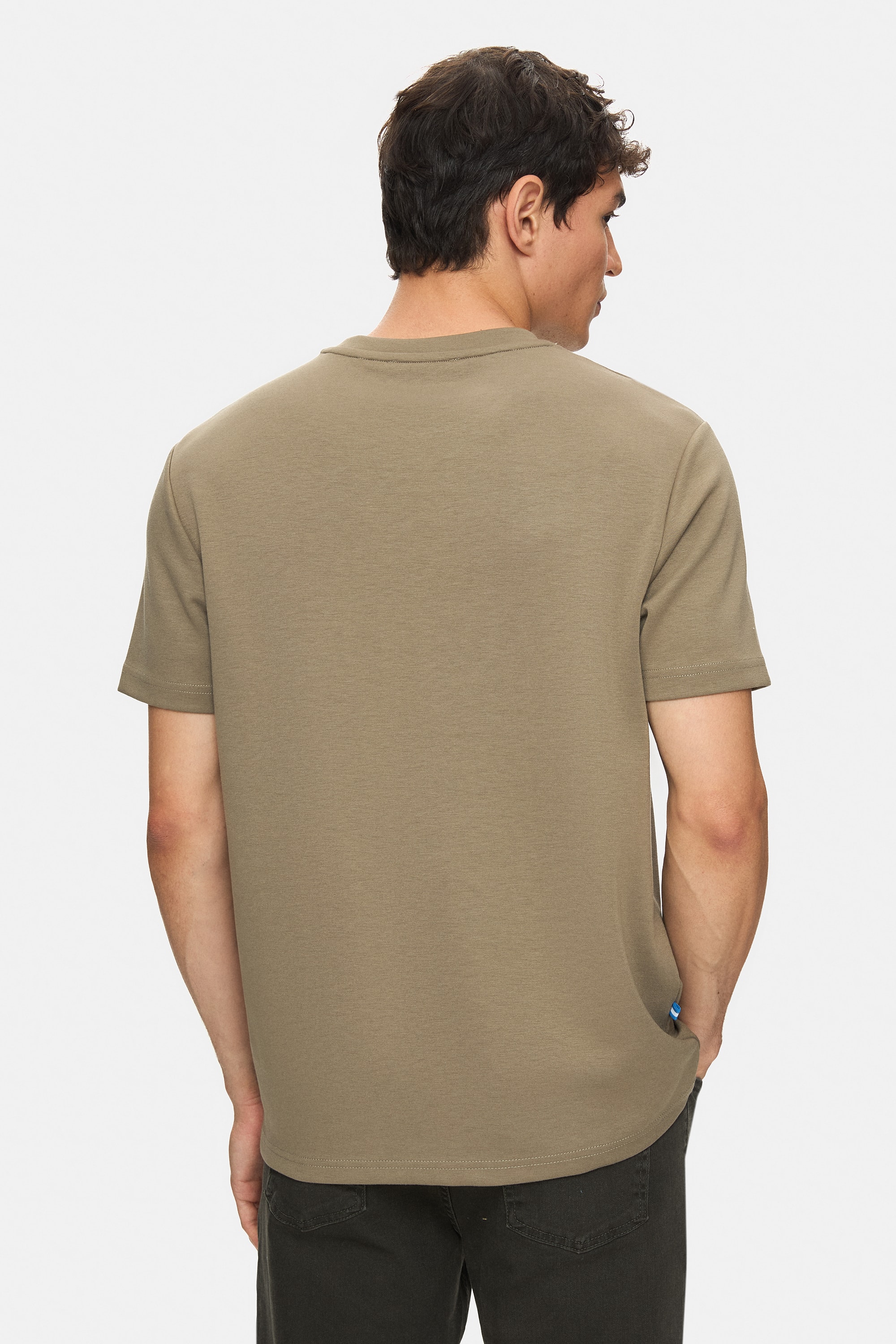 CANARY Haki Bisiklet Yaka Gofre Baskılı Modal Kumaş Standard Fit Erkek Tshirt