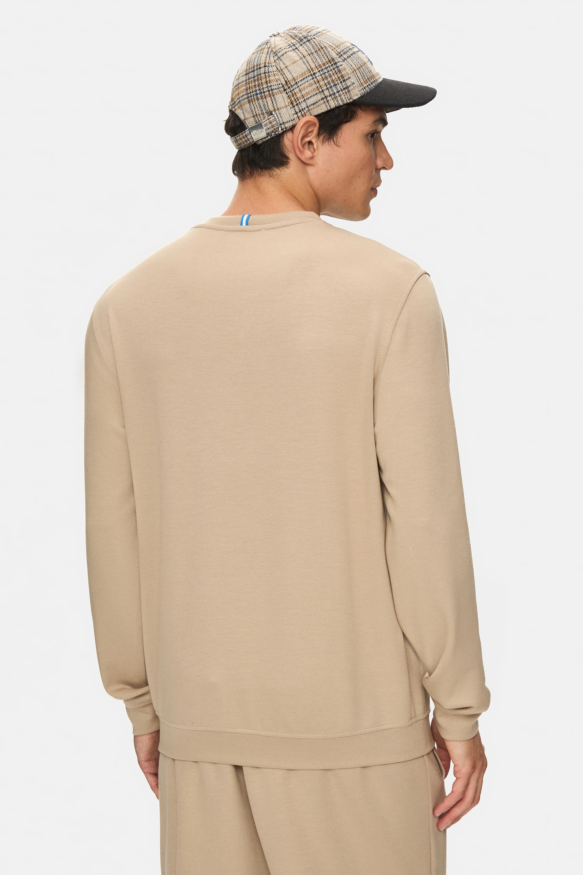 MACHADO Koyu Bej Bisiklet Yaka Gofre Baskı Standard Fit Erkek Sweatshirt