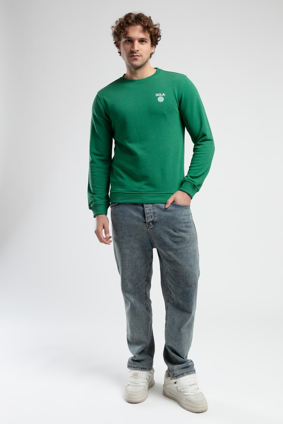 VALLEY Koyu Yeşil Bisiklet Yaka Baskılı Standard Fit Erkek Sweatshirt