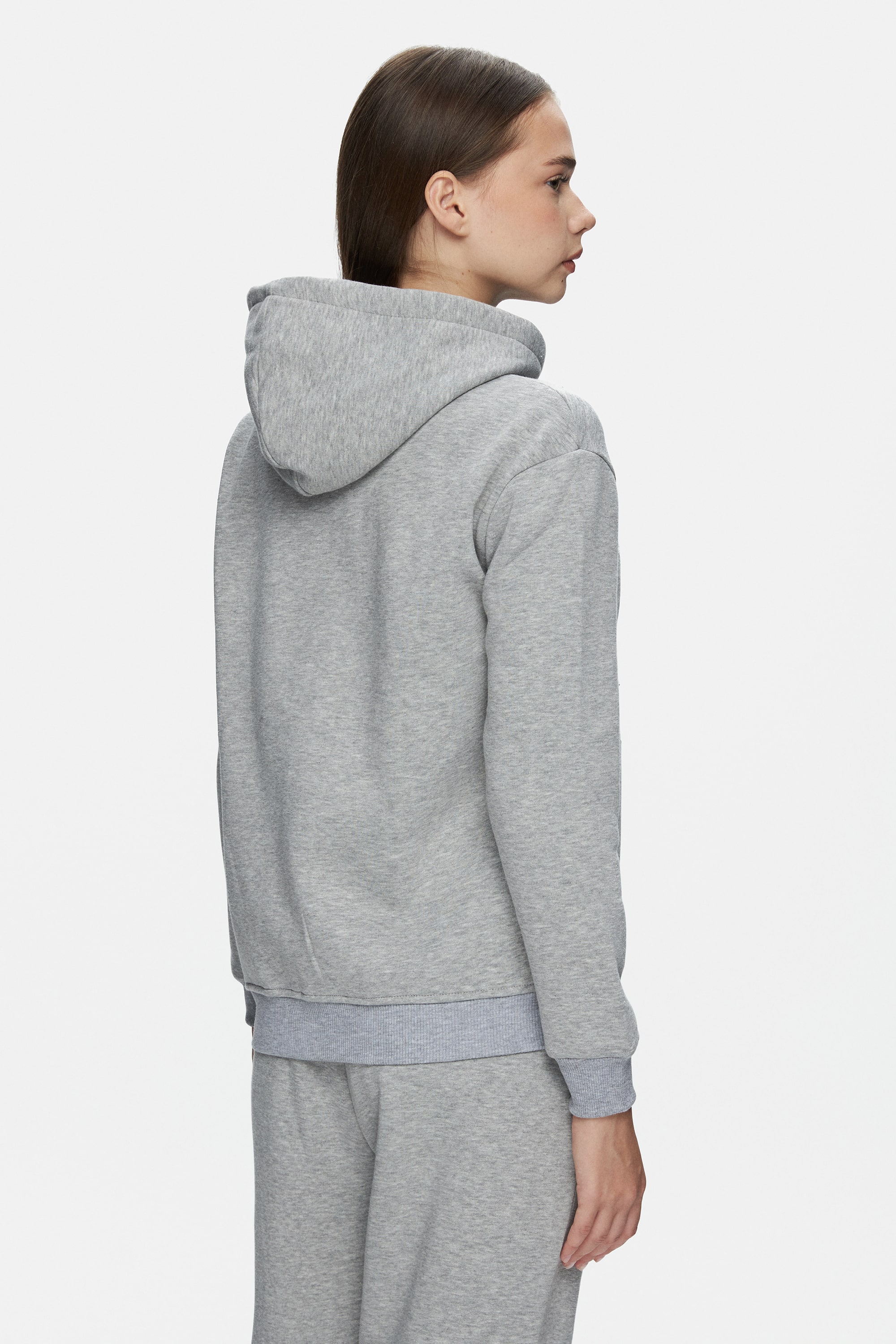 JOYCE Gri Kapüşonlu Ve Fermuarlı Aplikeli Şardonlu Standard Fit Kadın Sweatshirt