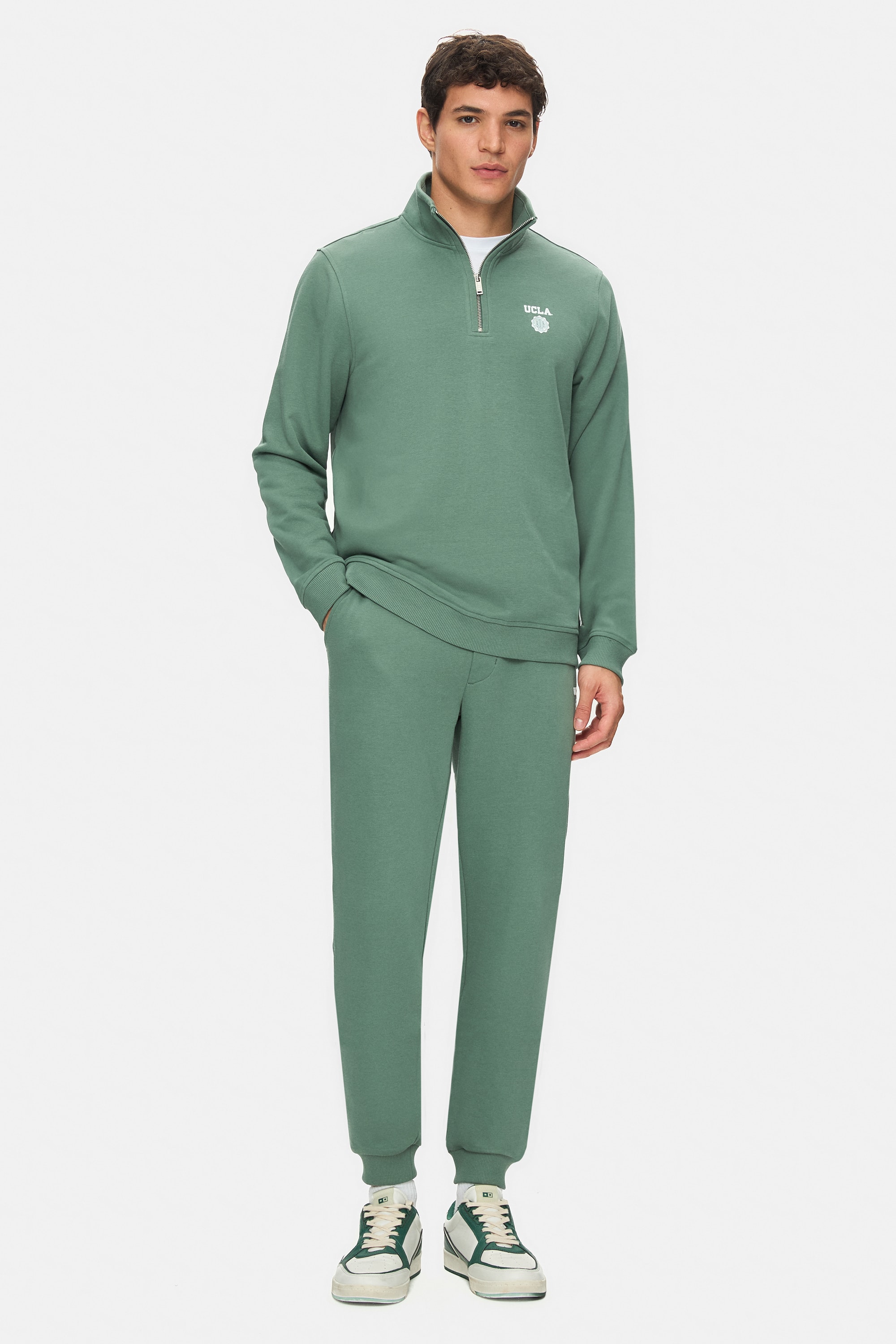 VALLEY Adaçayı Yeşili Bisiklet Yaka Baskılı Standard Fit Erkek Sweatshirt