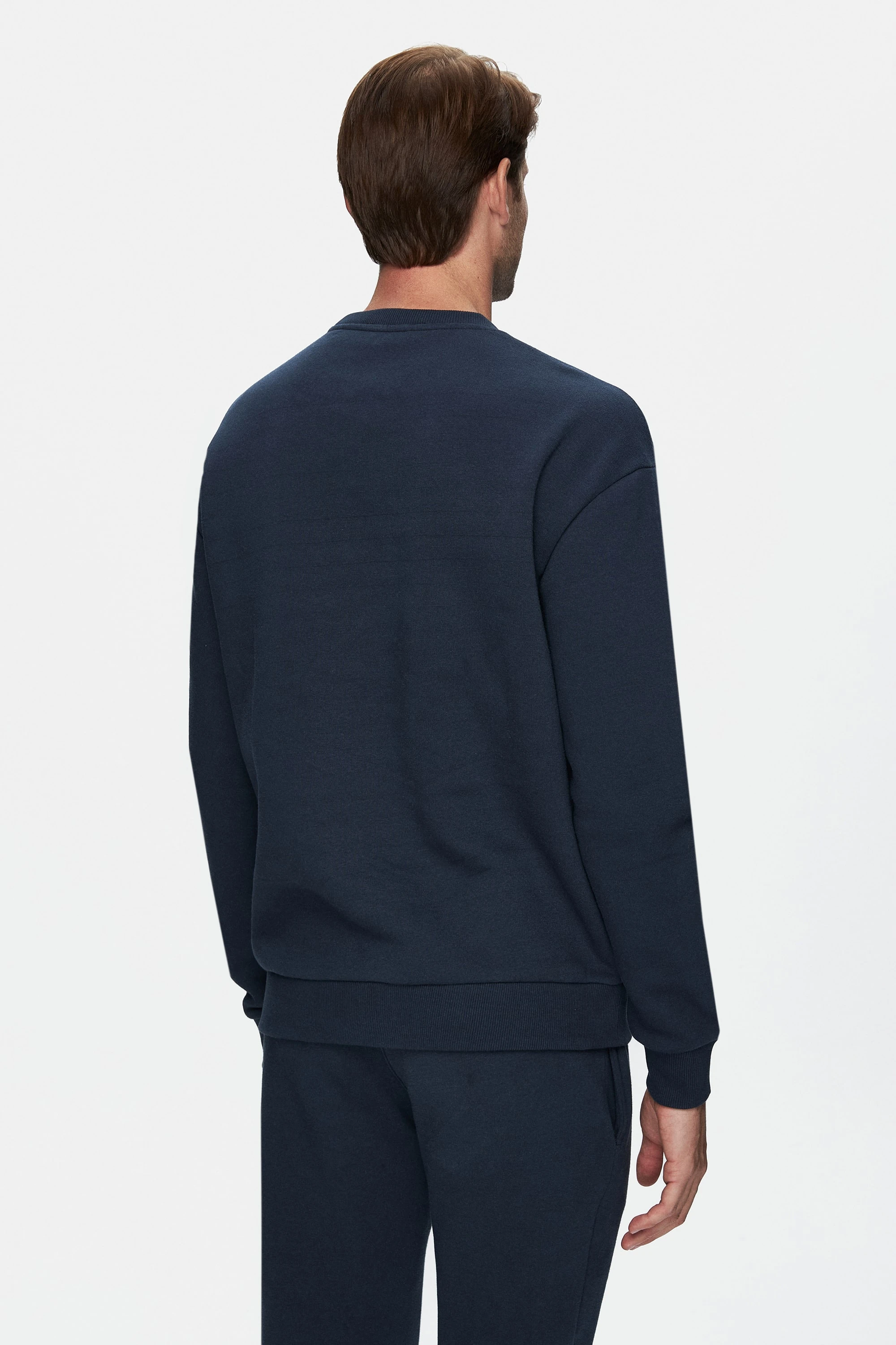 SANDHILL Lacivert Bisiklet Yaka Nakışlı Şardonlu Loose Fit Erkek Sweatshirt