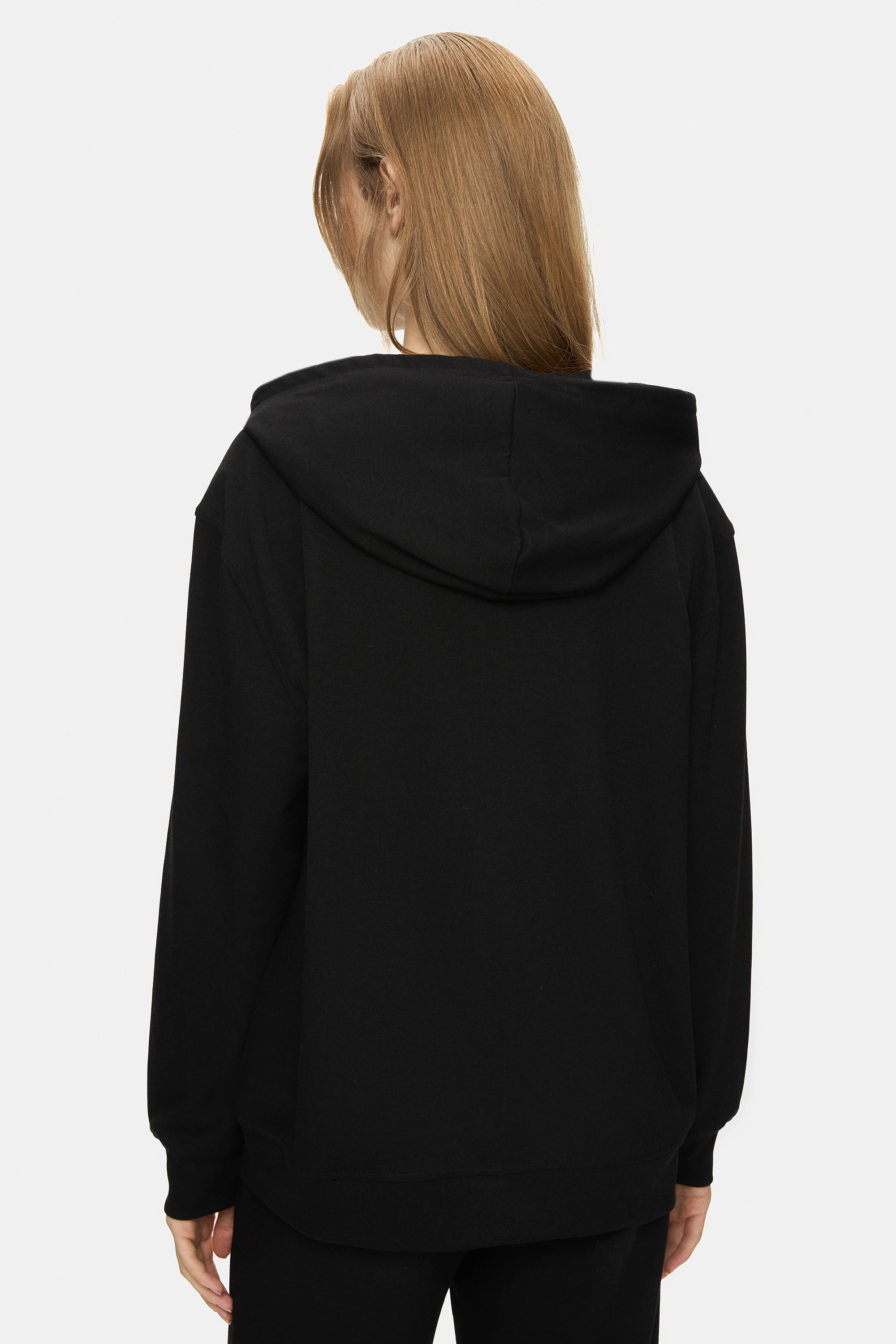 ALLURA Siyah Kapüşonlu Gofre Baskılı Modal Kumaş Loose Fit Kadın Sweatshirt