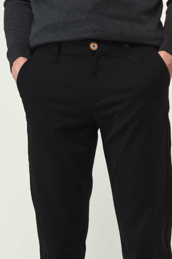 CERRITO Siyah Dokuma Etiketli Cepli Slim Fit Erkek Chino