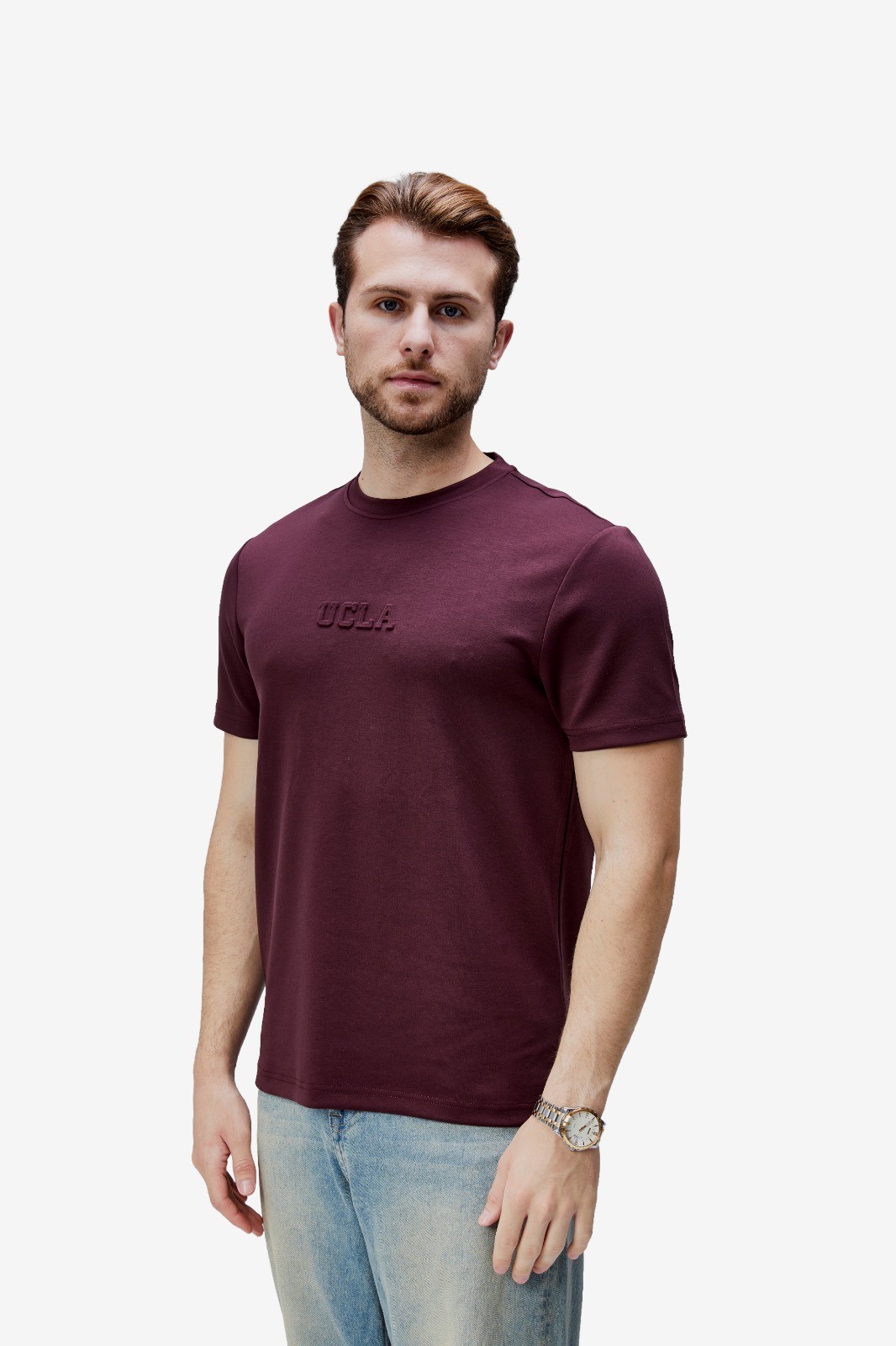 CANARY Bordo Bisiklet Yaka Gofre Baskılı Modal Kumaş Standard Fit Erkek Tshirt