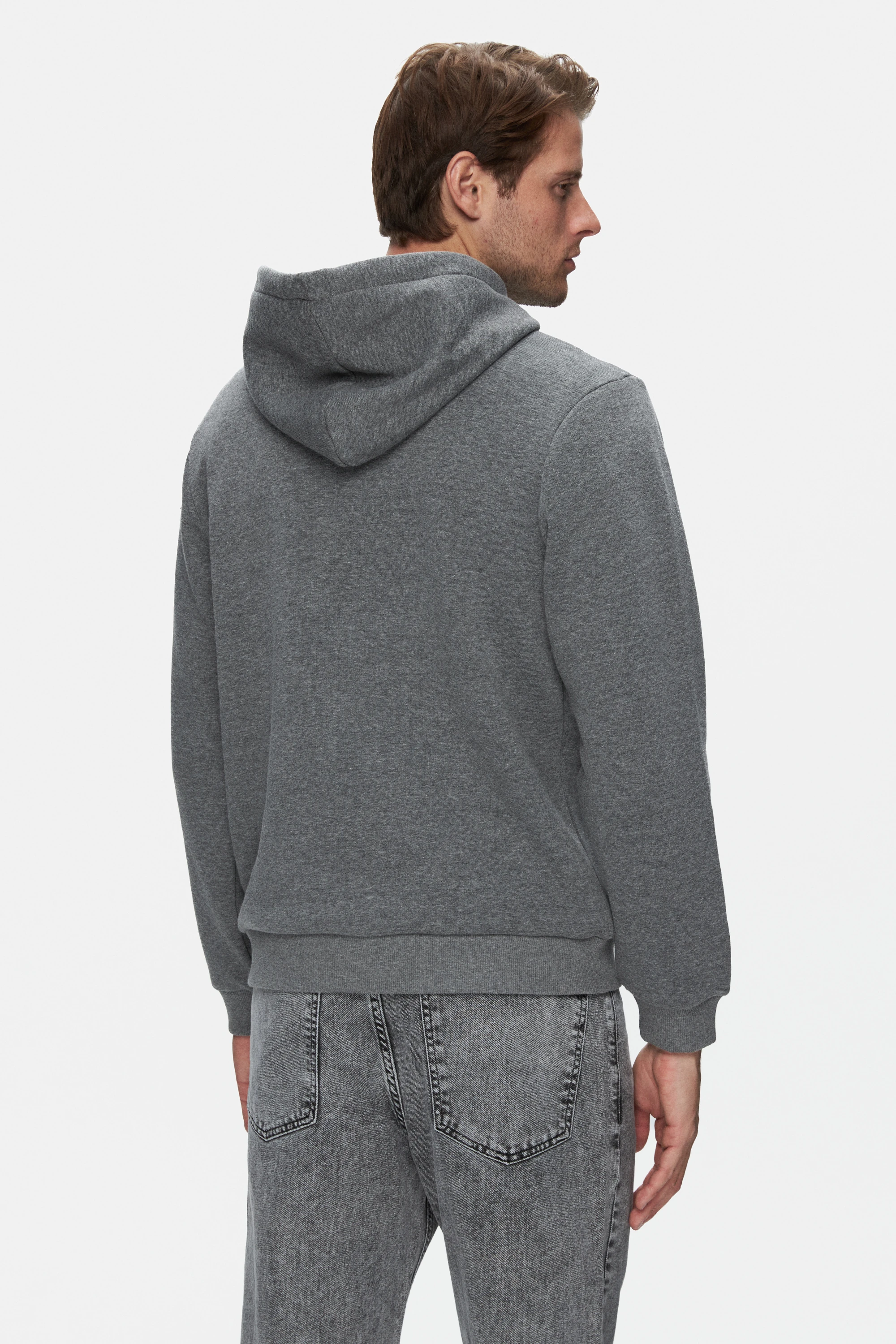 JEPSEN Koyu Gri Kapüşonlu Nakışlı Standard Fit Erkek Sweatshirt