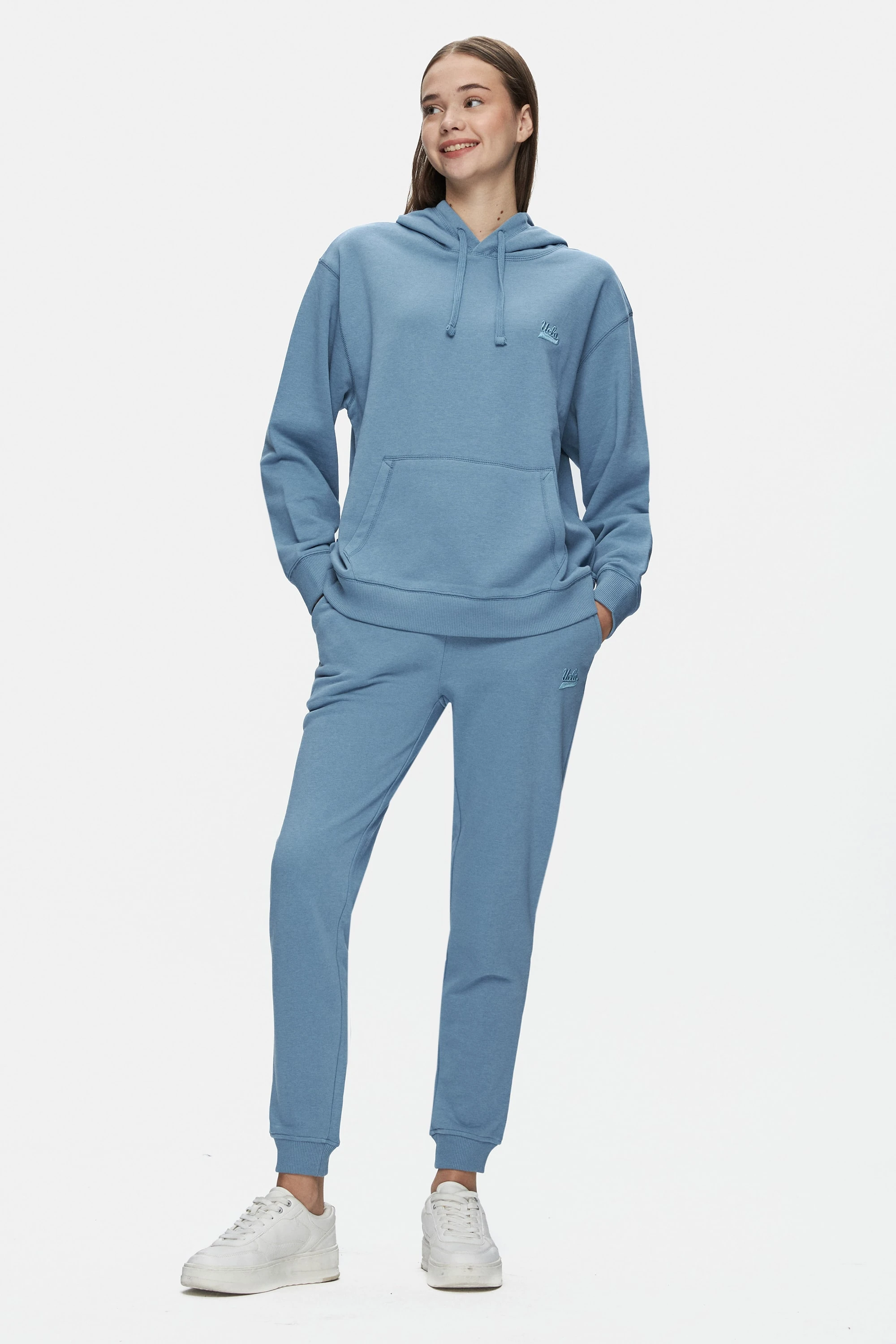 JATAVIA Mavi Paçası Lastikli Nakışlı Standard Fit Kadın Eşofman Altı