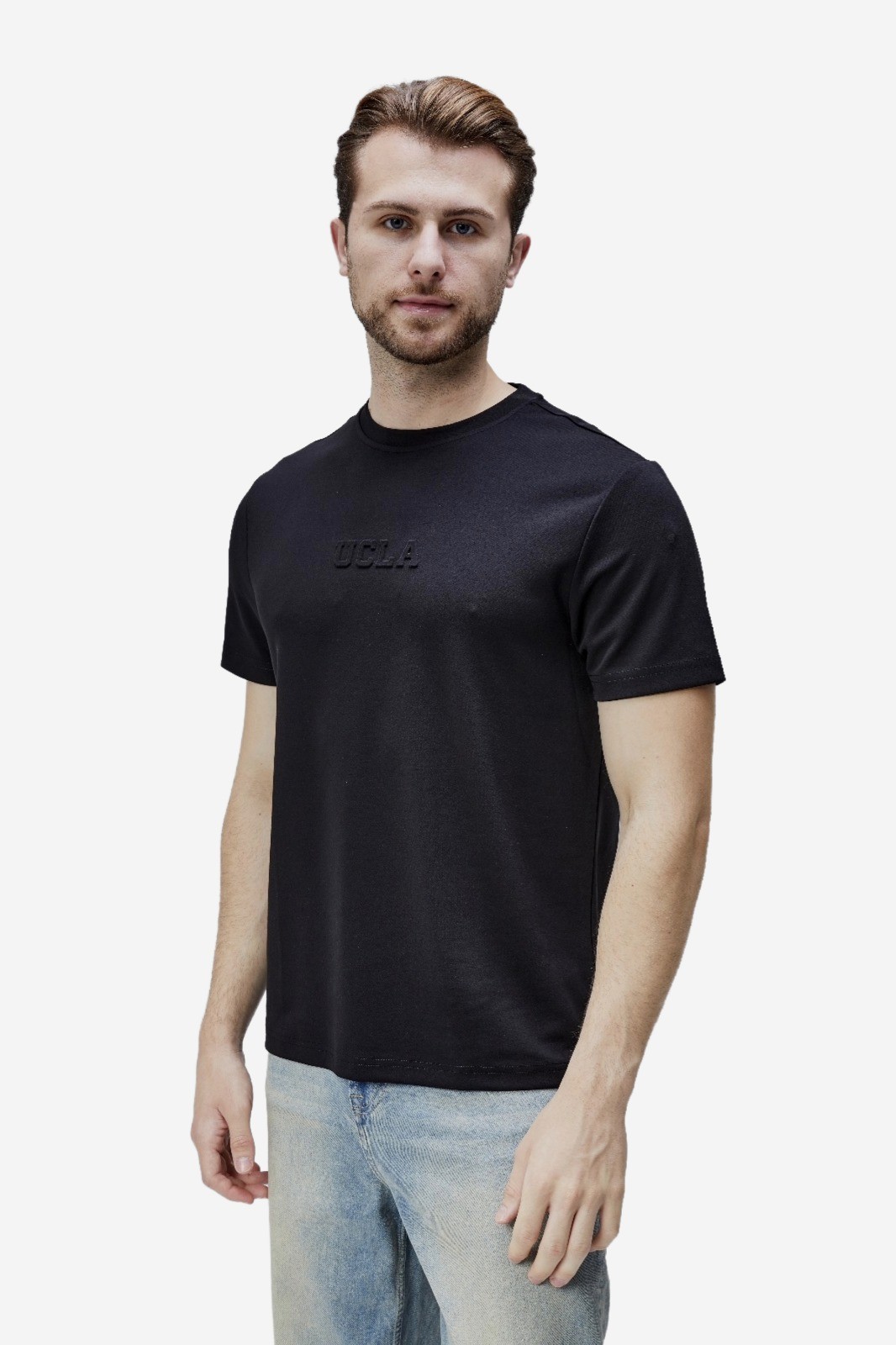 CANARY Siyah Bisiklet Yaka Gofre Baskılı Modal Kumaş Standard Fit Erkek Tshirt