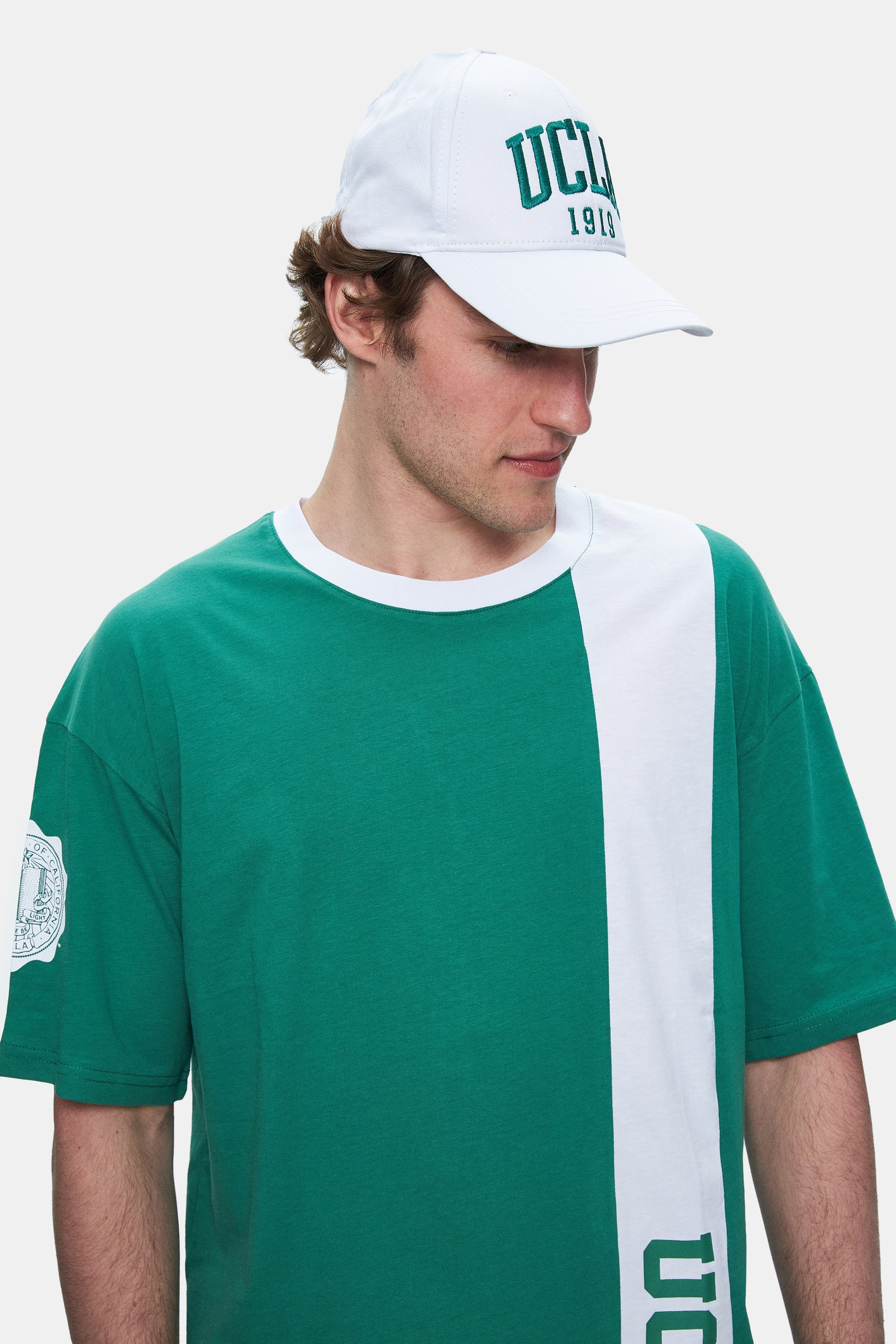 KEITH Yeşil Bisiklet Yaka Baskılı Oversize Erkek Tshirt