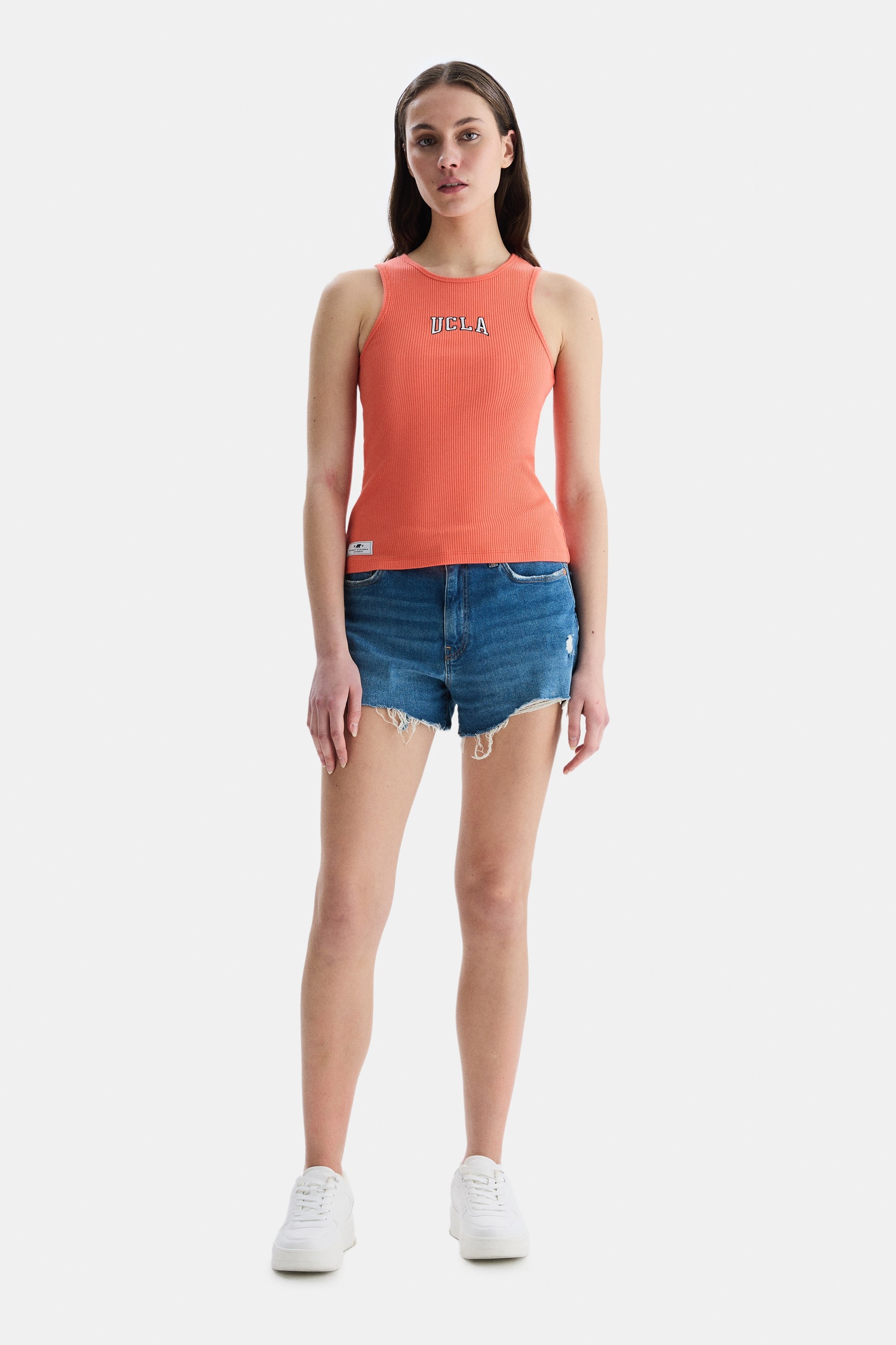 SALINAS Turuncu Sıfır Kol Nakışlı Standard Fit Kadın Tshirt