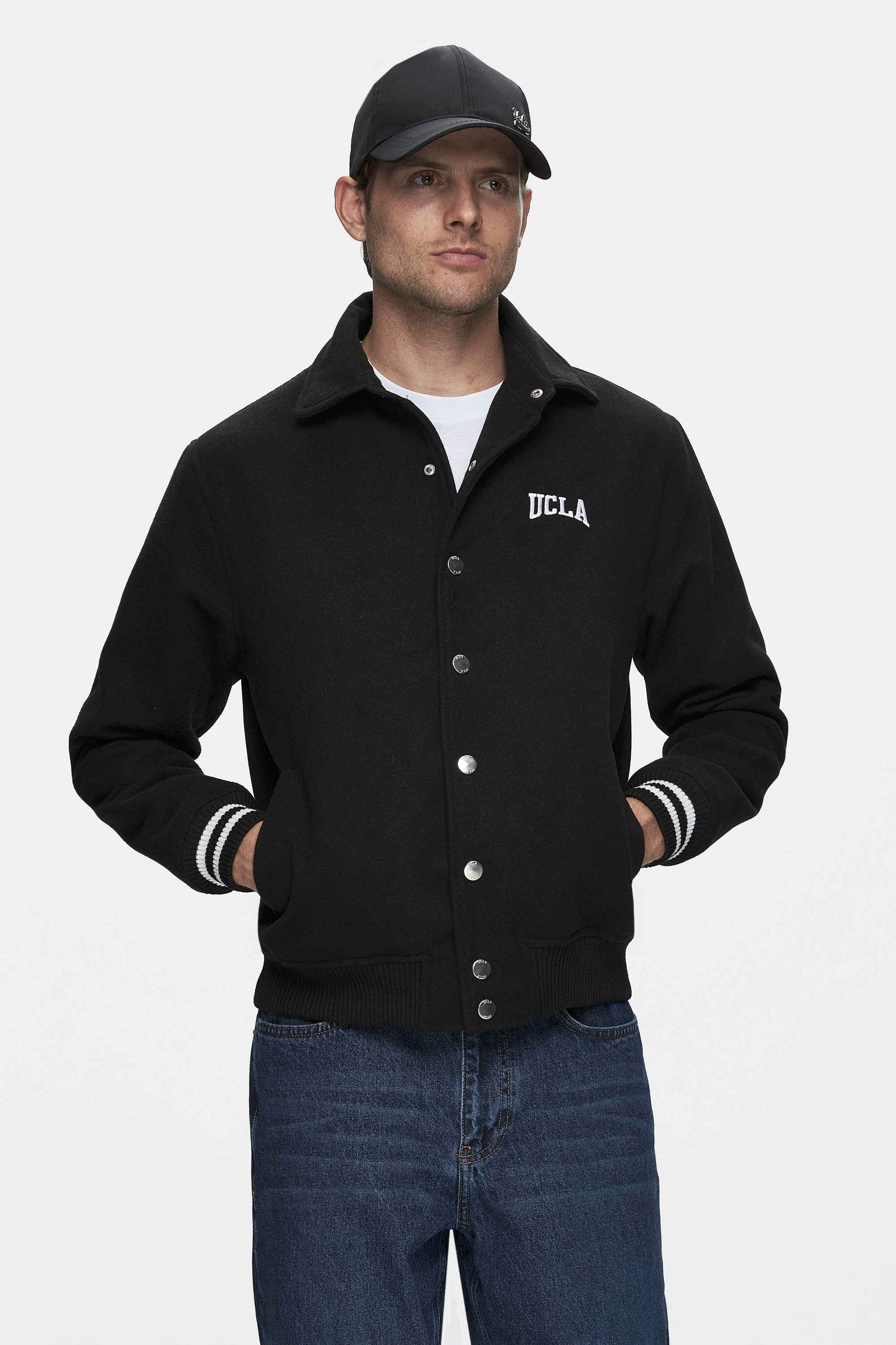 KEANE Siyah Kaşe Kolej Ceket Çıtçıtlı Standard Fit Erkek Ceket