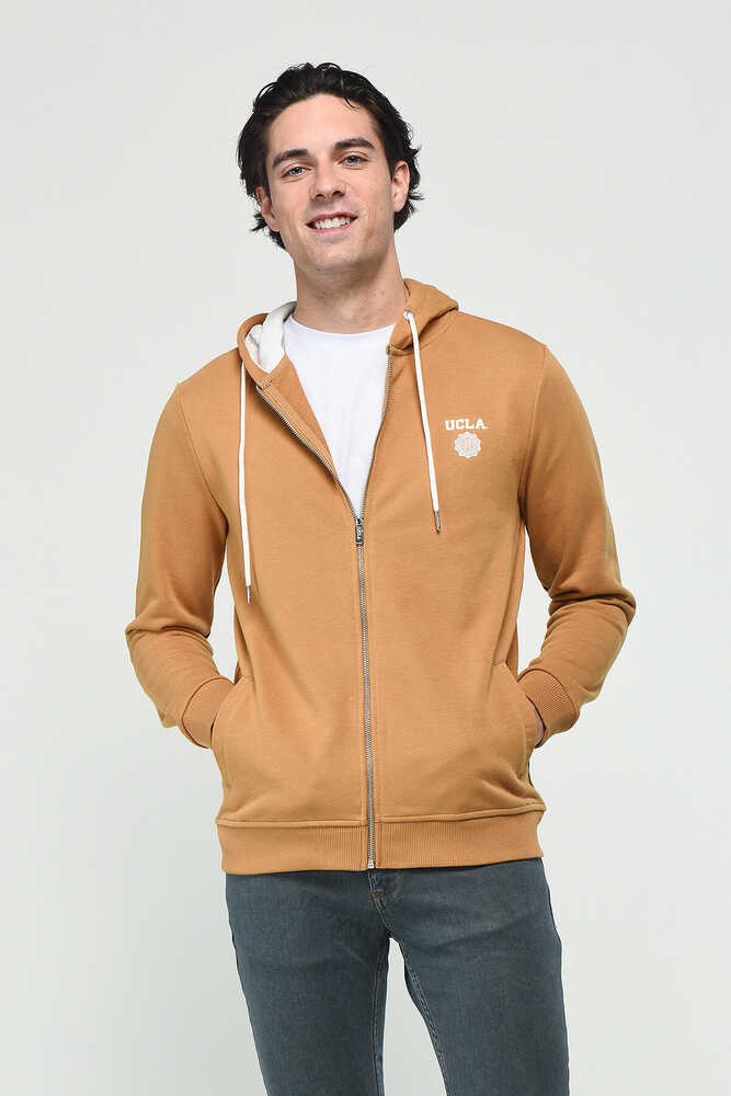 HILGARD Kahve Kapüşonlu Ve Fermuarlı Baskılı Standard Fit Erkek Sweatshirt