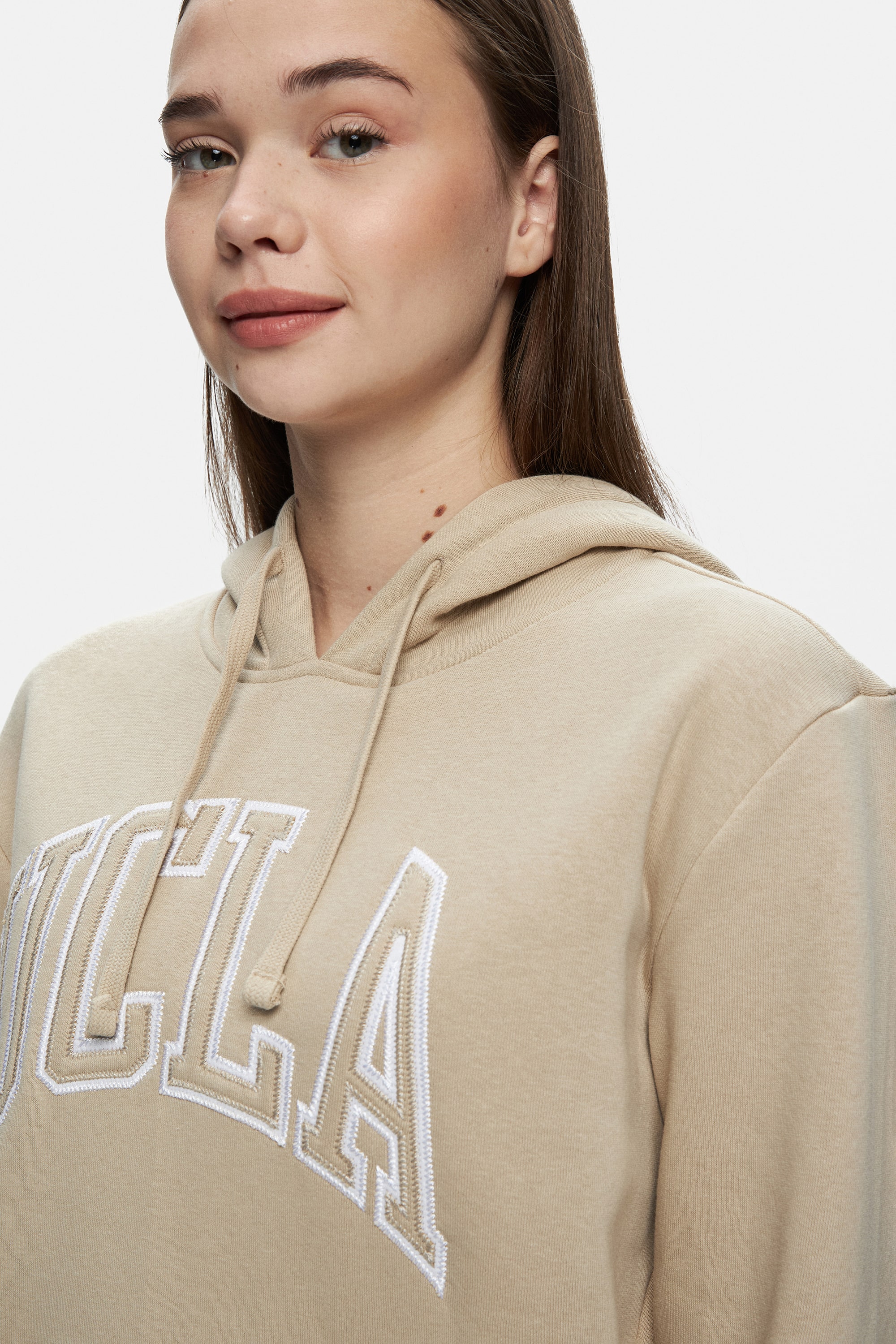 RILEY Koyu Bej Kapüşonlu Şardonlu Nakışlı Standard Fit Kadın Sweatshirt