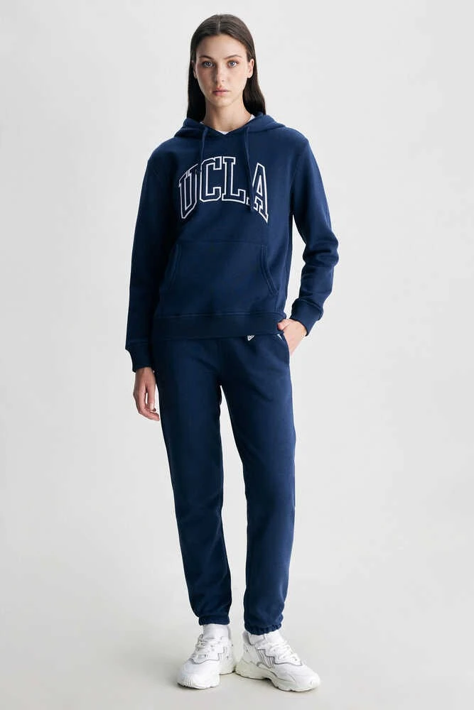 RILEY Lacivert Kapüşonlu Şardonlu Nakışlı Standard Fit Kadın Sweatshirt