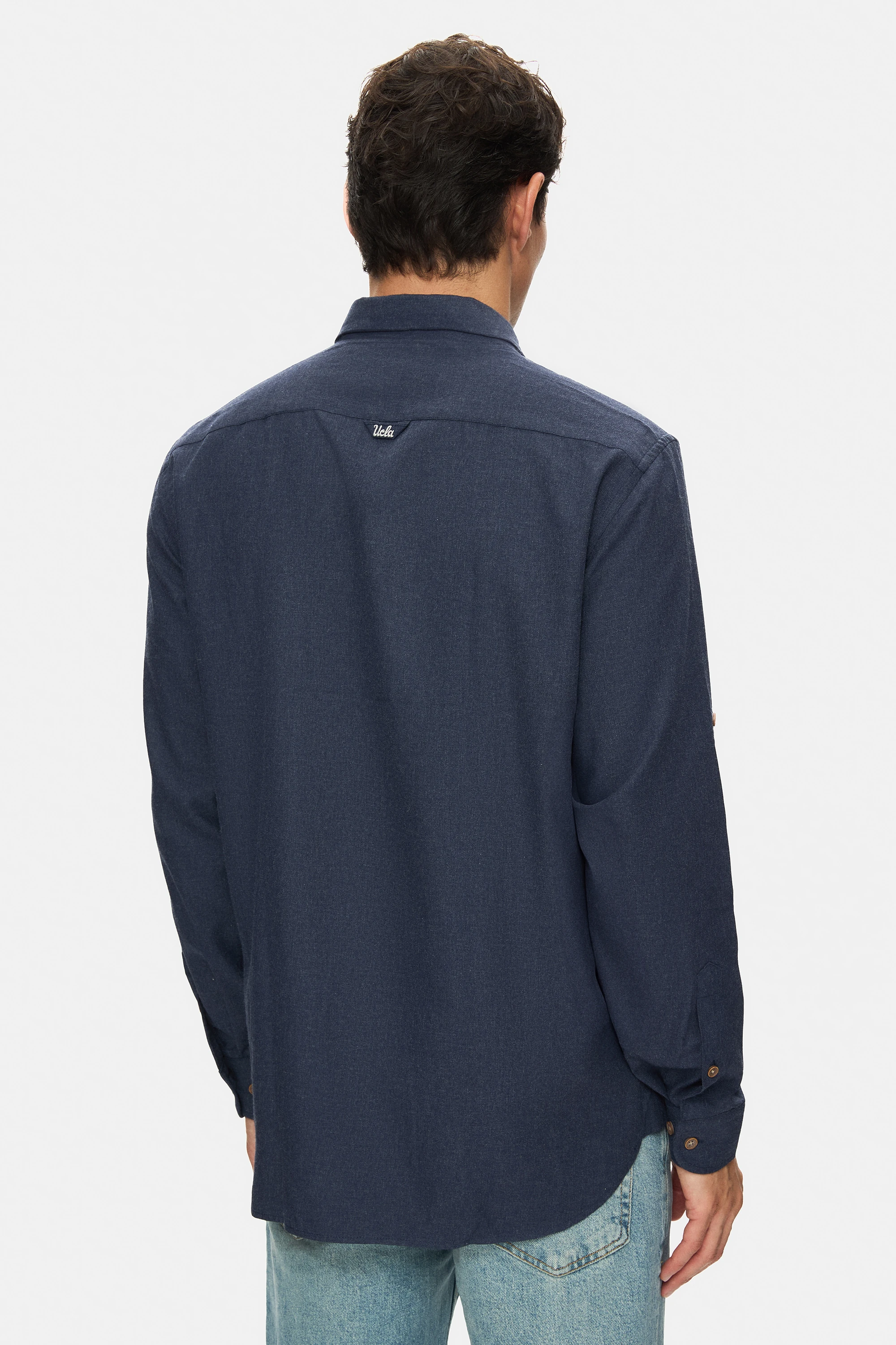 MENDO Koyu Lacivert Nakışlı Nakışlı Standard Fit Erkek Gömlek