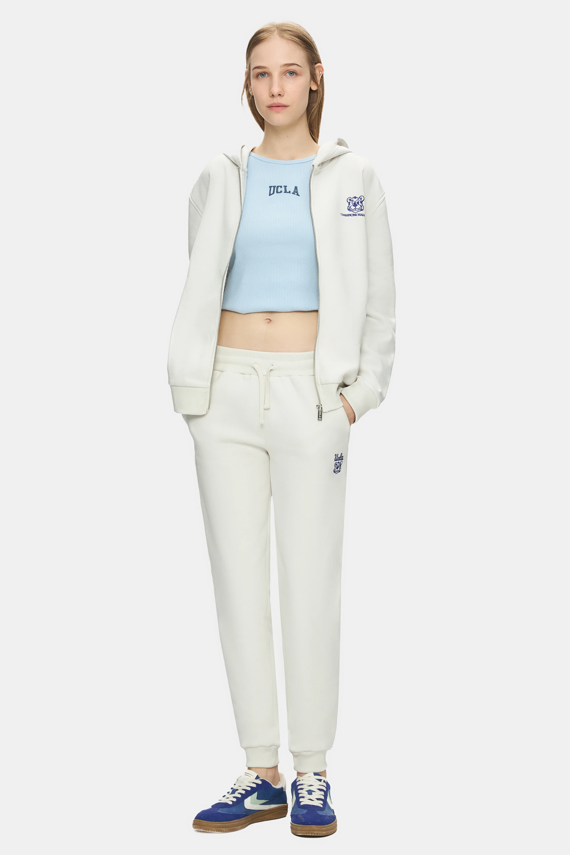 MARAIS Kemik Rengi Daralan Kesim Paçası Lastikli Şardonlu Nakışlı Standard Fit Kadın Eşofman Altı