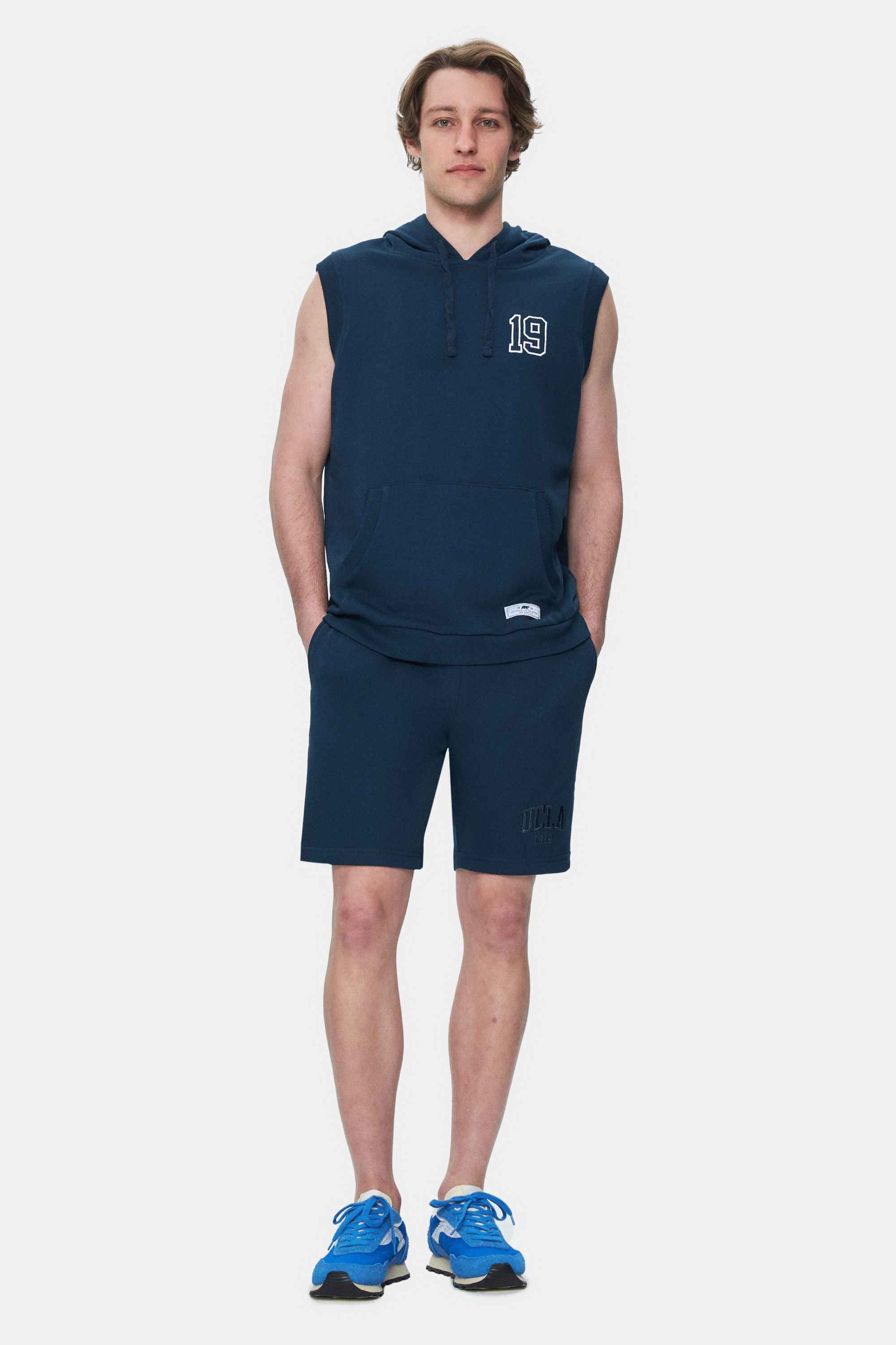 HEWITT Lacivert Nakışlı Sıfır Kol Sweatshırt Oversize Erkek Sweatshirt