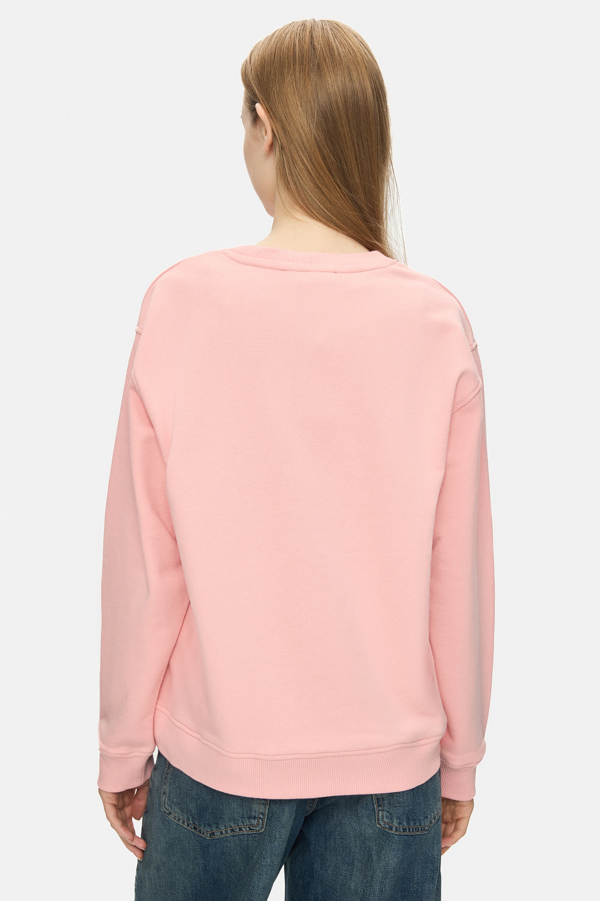 SUNNIVA Pembe Bisiklet Yaka Nakışlı Loose Fit Kadın Sweatshirt