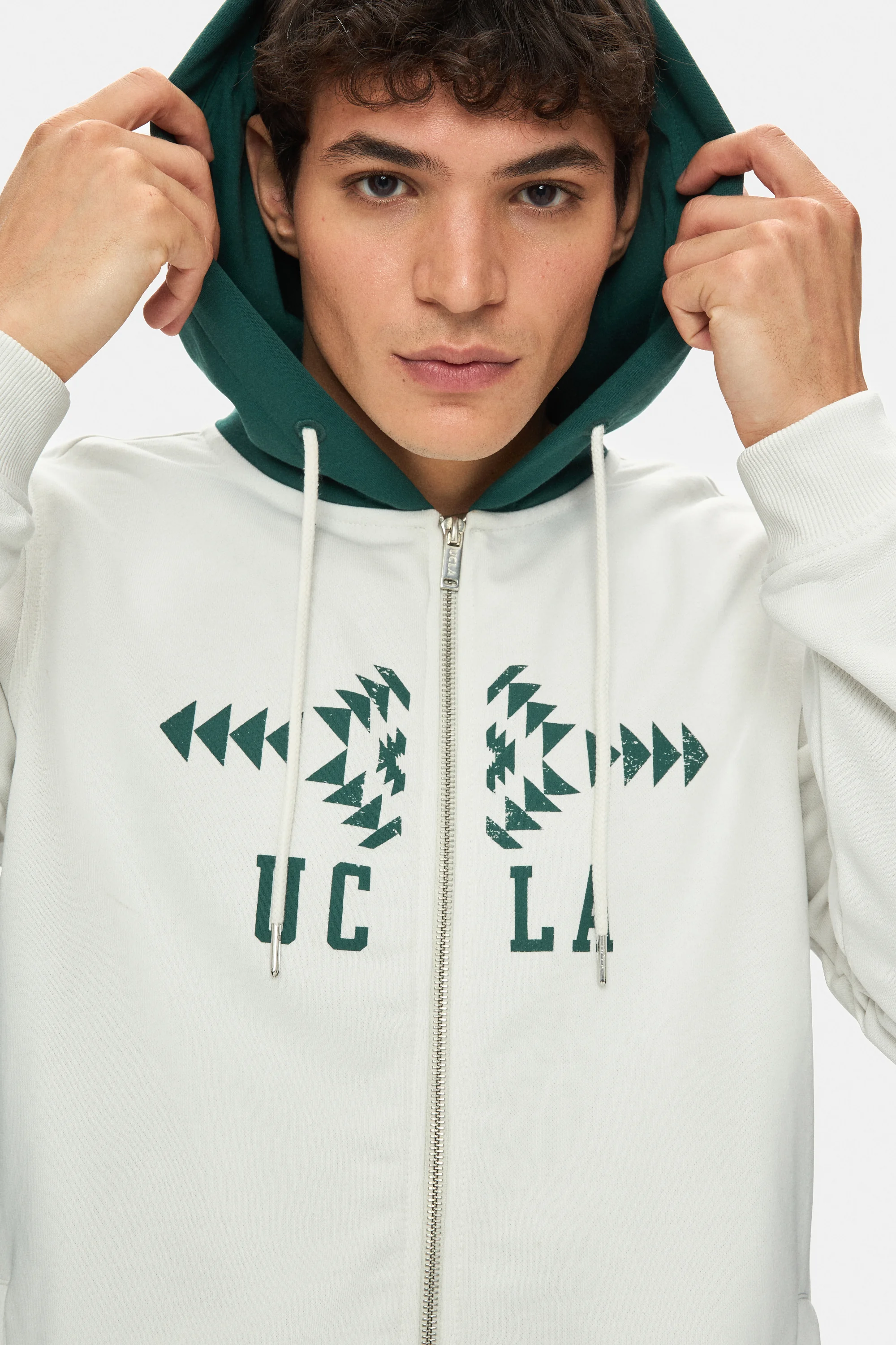 SPENCER Kemik Rengi Kapüşonlu Baskılı Fermuarlı Standard Fit Erkek Sweatshirt