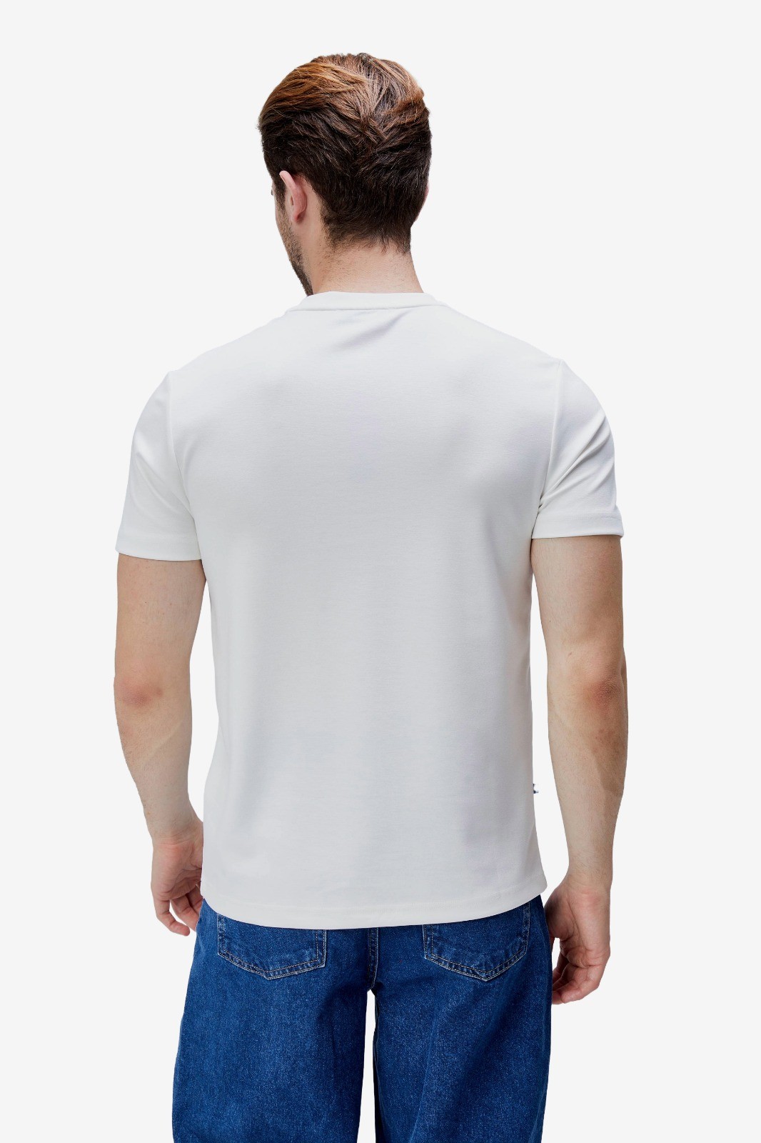 CANARY Beyaz Bisiklet Yaka Gofre Baskılı Modal Kumaş Standard Fit Erkek Tshirt
