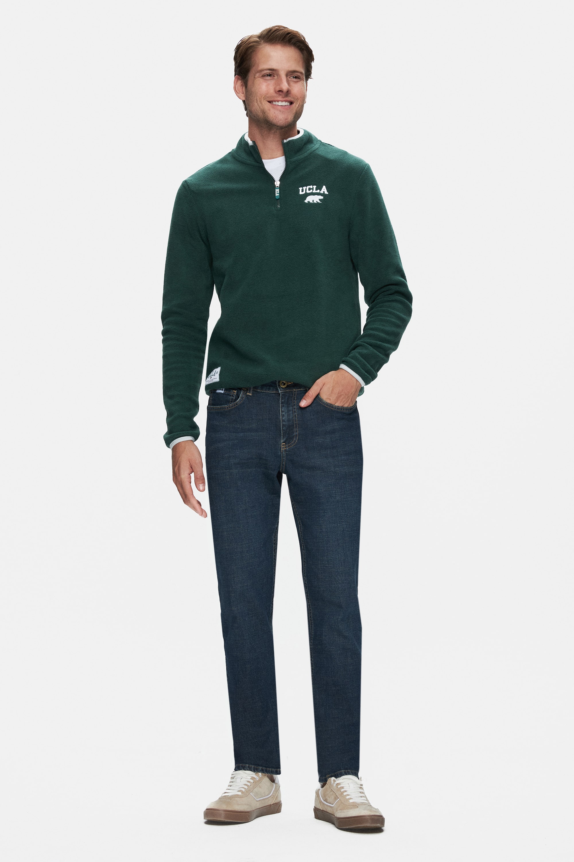 CORNING Yeşil Yarım Fermuarlı Nakışlı Polar Standard Fit Erkek Sweatshirt