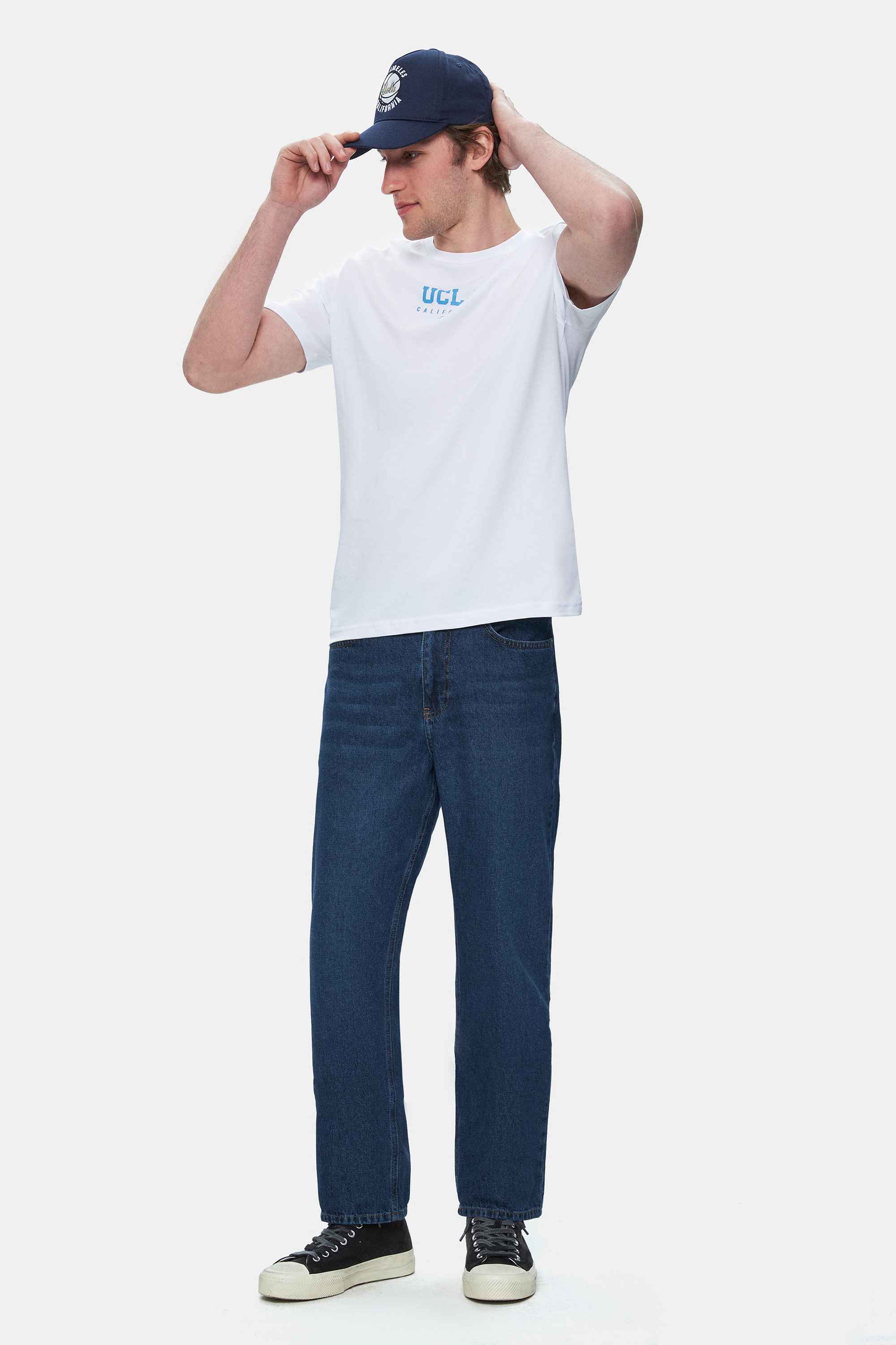 SHERMAN Beyaz Bisiklet Yaka Baskılı Standard Fit Erkek Tshirt