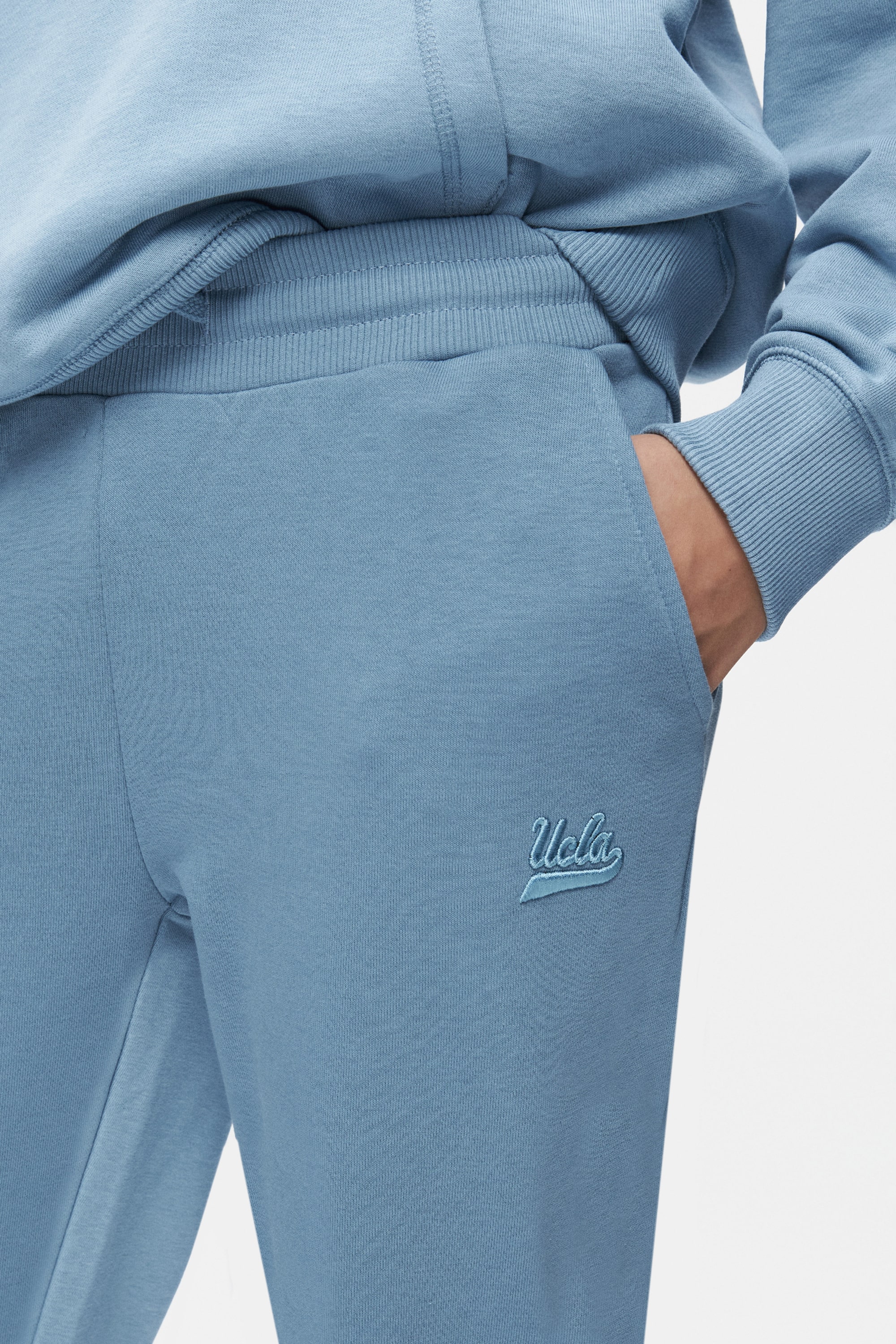 JATAVIA Mat Mavi Paçası Lastikli Nakışlı Standard Fit Kadın Eşofman Altı