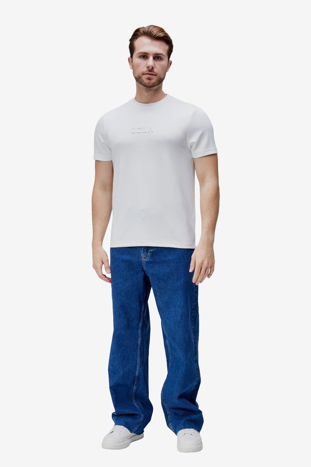 CANARY Beyaz Bisiklet Yaka Gofre Baskılı Modal Kumaş Standard Fit Erkek Tshirt