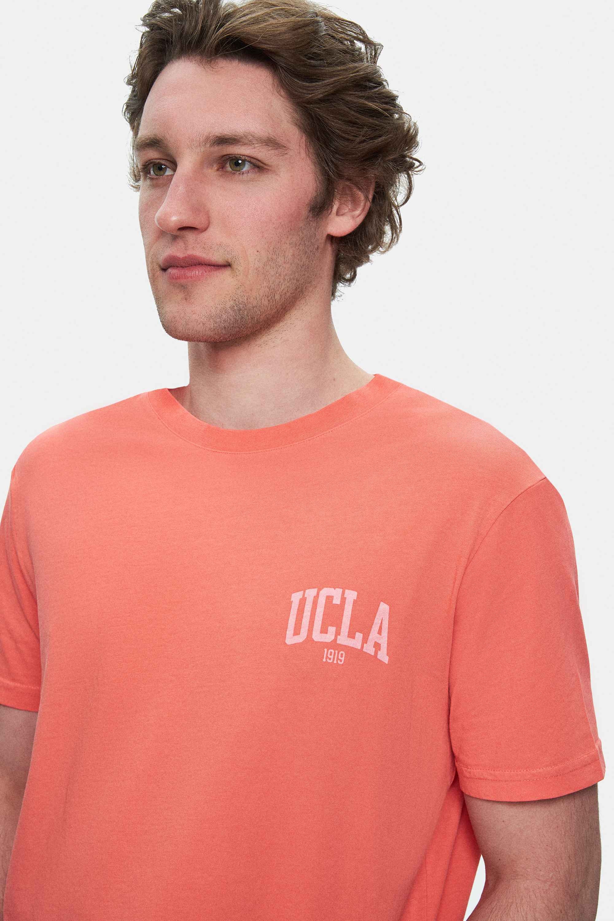 TATUM Sıcak Pembe Bisiklet Yaka Baskılı Standard Fit Erkek Tshirt