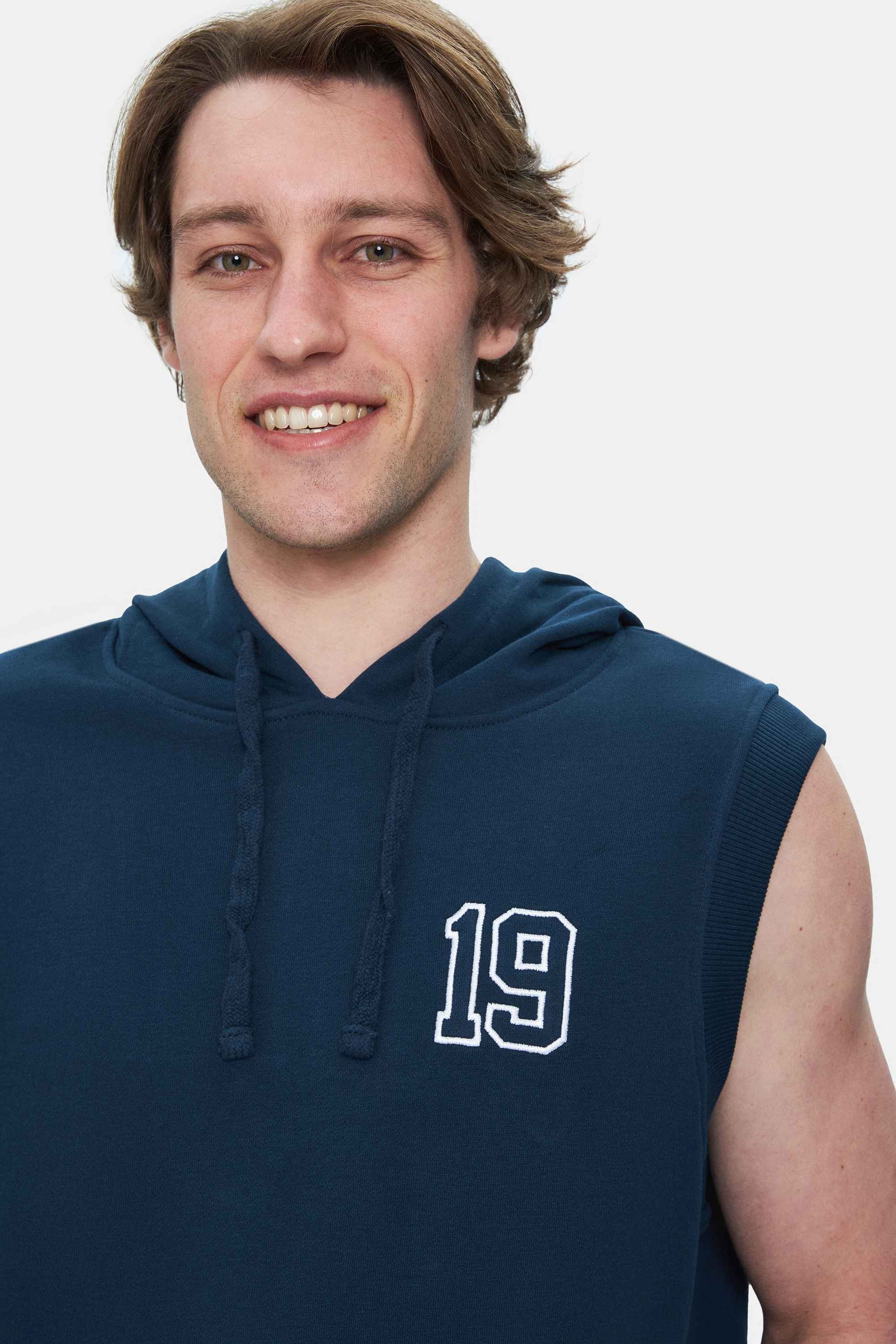 HEWITT Lacivert Nakışlı Sıfır Kol Sweatshırt Oversize Erkek Sweatshirt