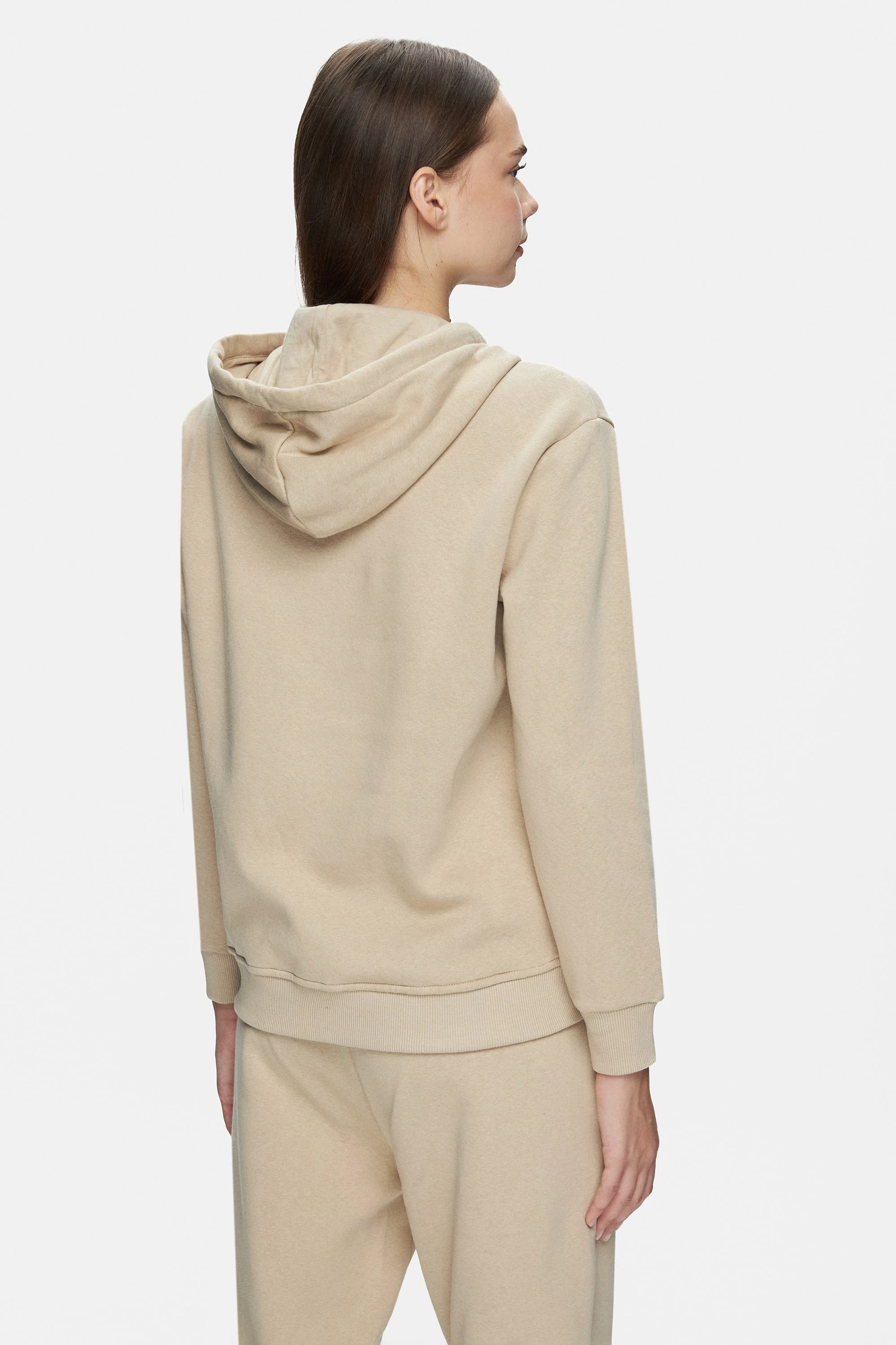 RILEY Koyu Bej Kapüşonlu Şardonlu Nakışlı Standard Fit Kadın Sweatshirt