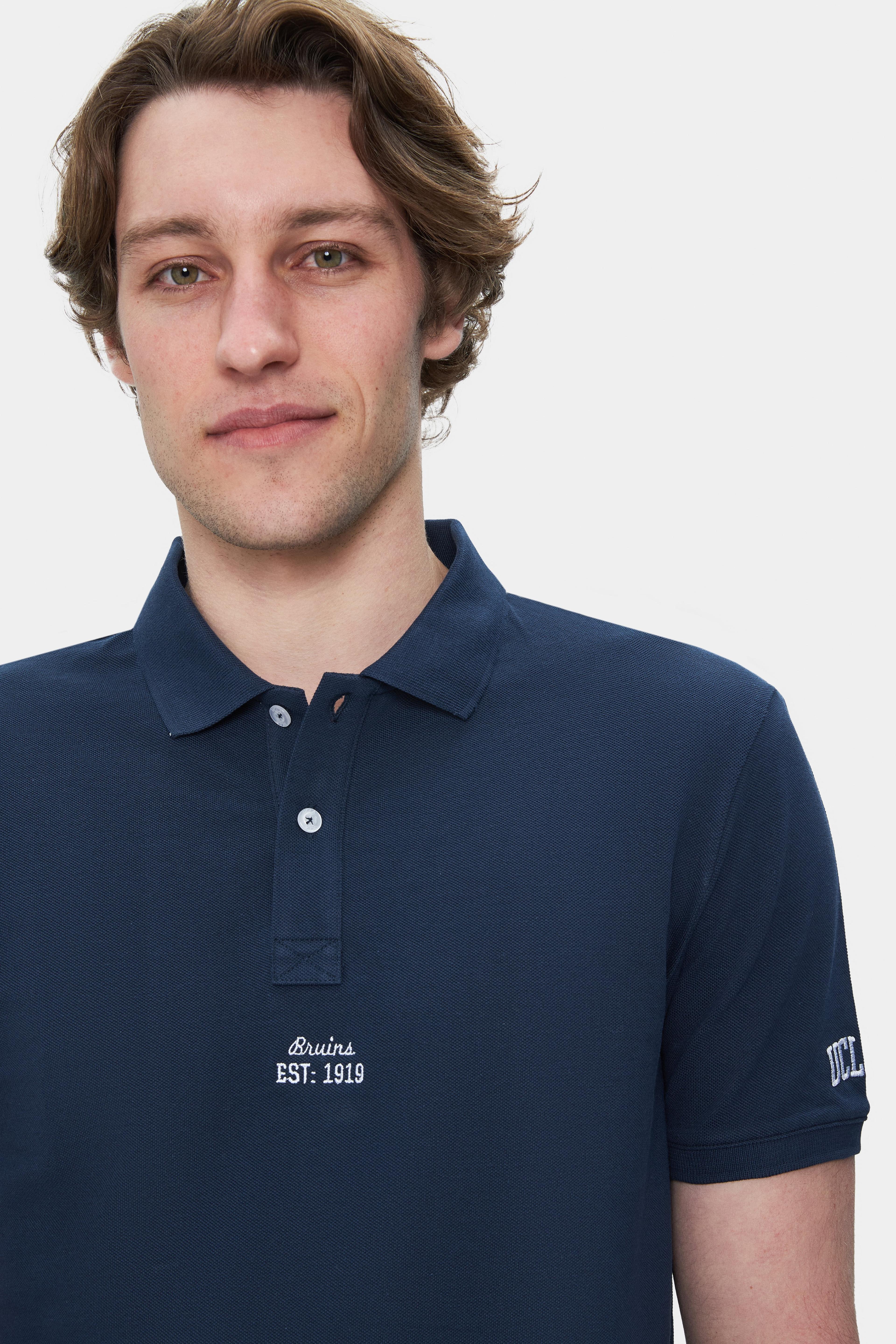 QUINTON Lacivert Polo Yaka Nakışlı Standard Fit Erkek Tshirt