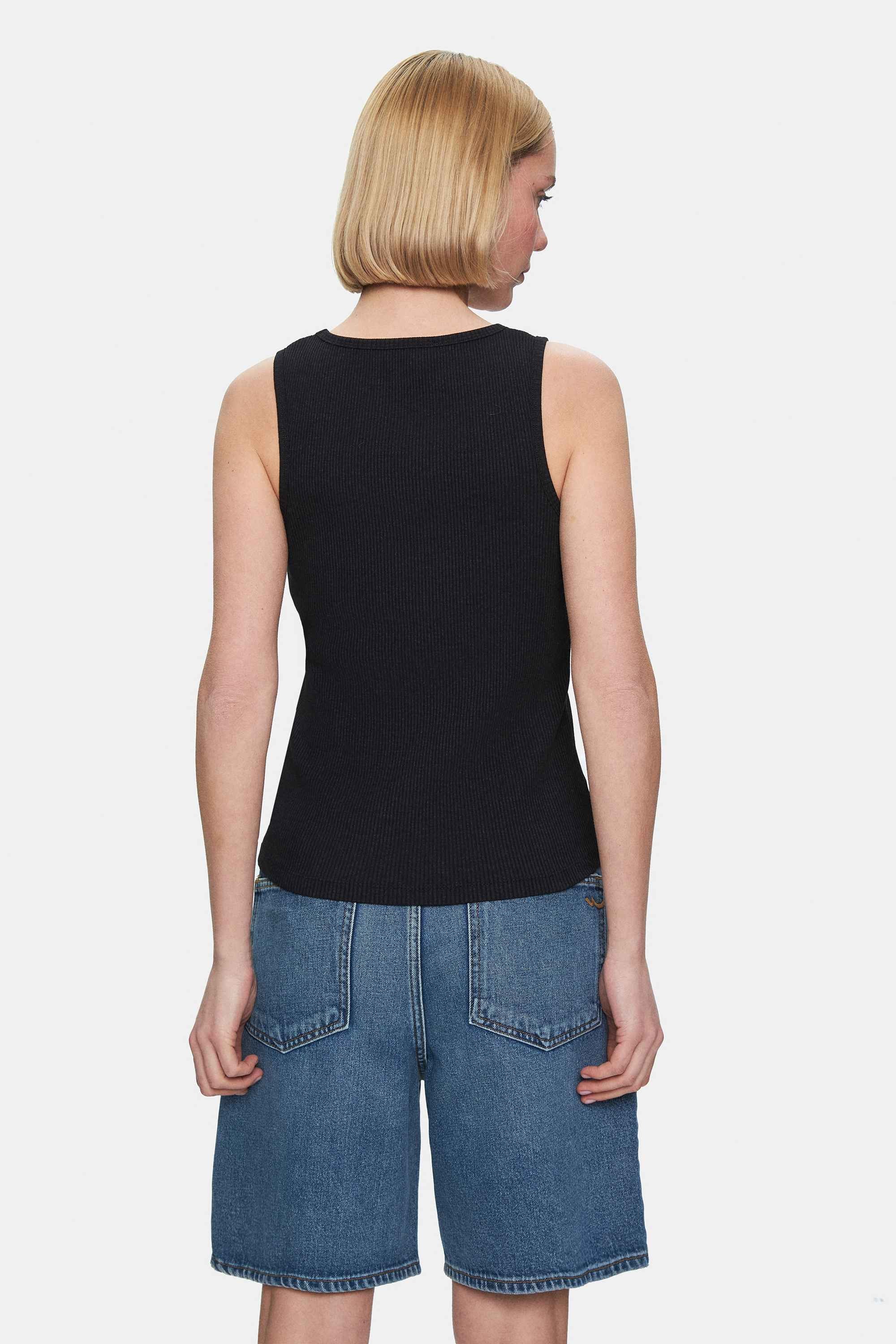 SALINAS Siyah Sıfır Kol Nakışlı Standard Fit Kadın Tshirt