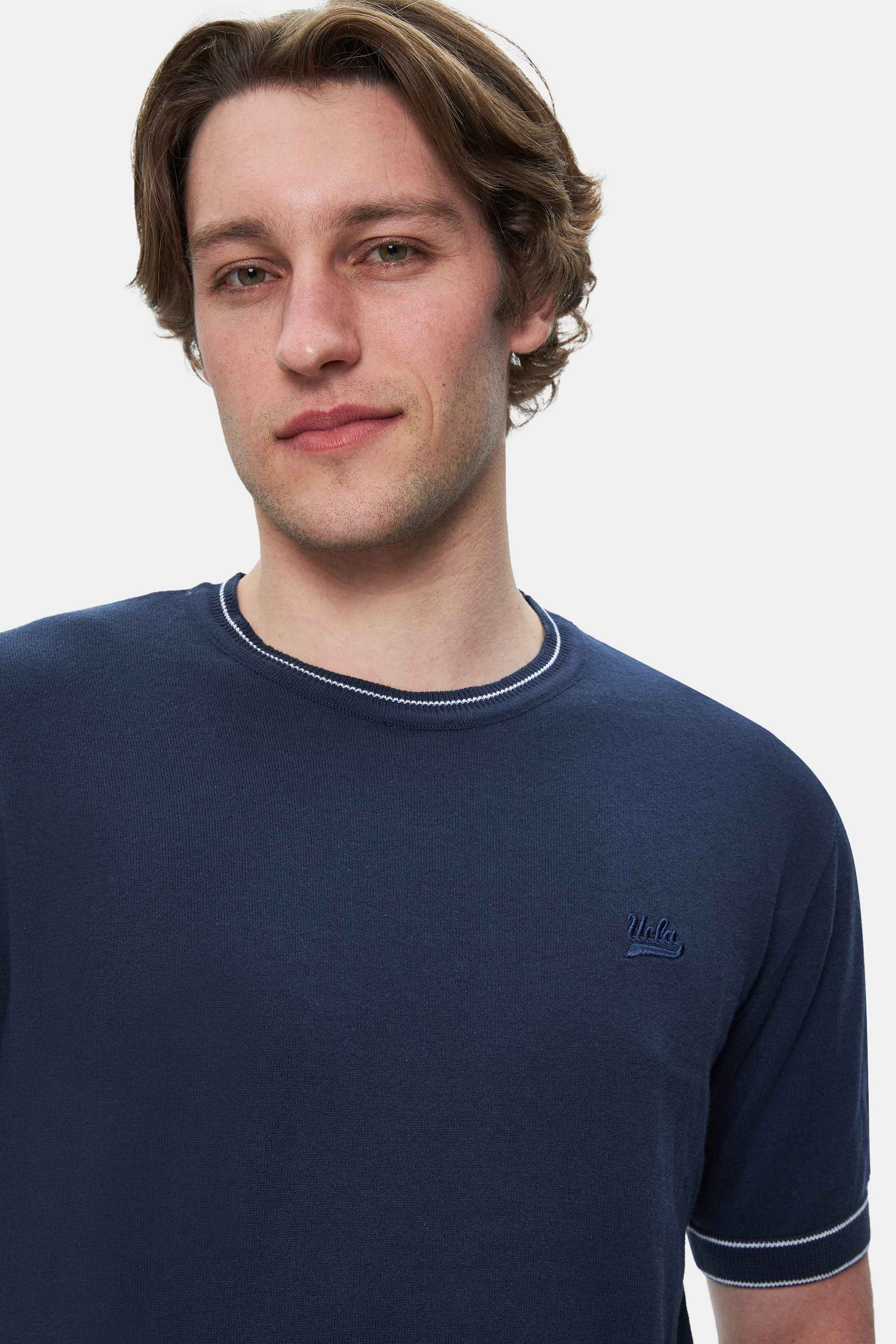 FARED Lacivert Bisiklet Yaka Triko Nakışlı Standard Fit Erkek Tshirt