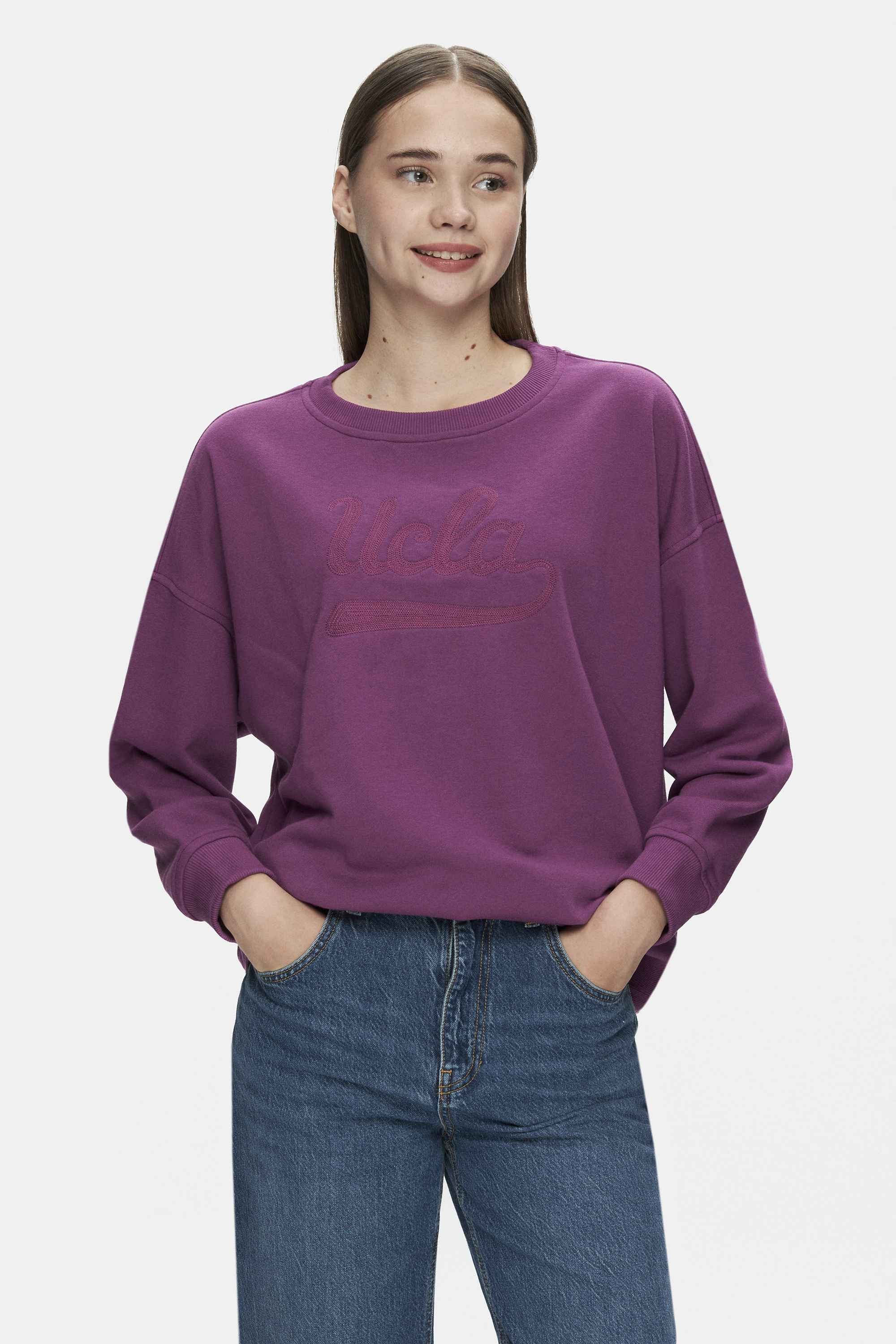 BARBARA Mor Nakışlı Oversize Kadın Sweatshirt