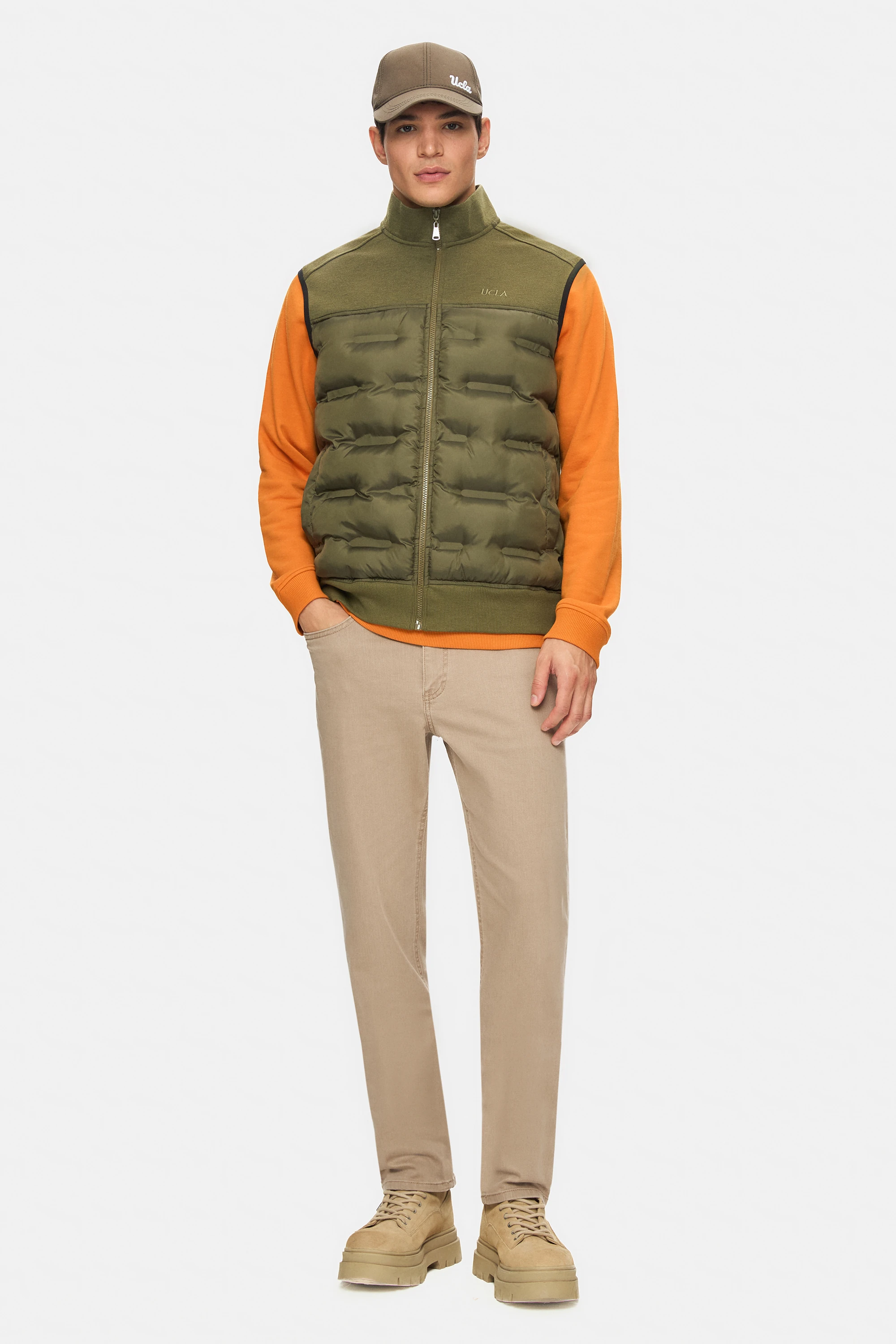 MATHIAS Haki Fermuarlı ve Cepli Scuba Kumaş Standard Fit Erkek Yelek