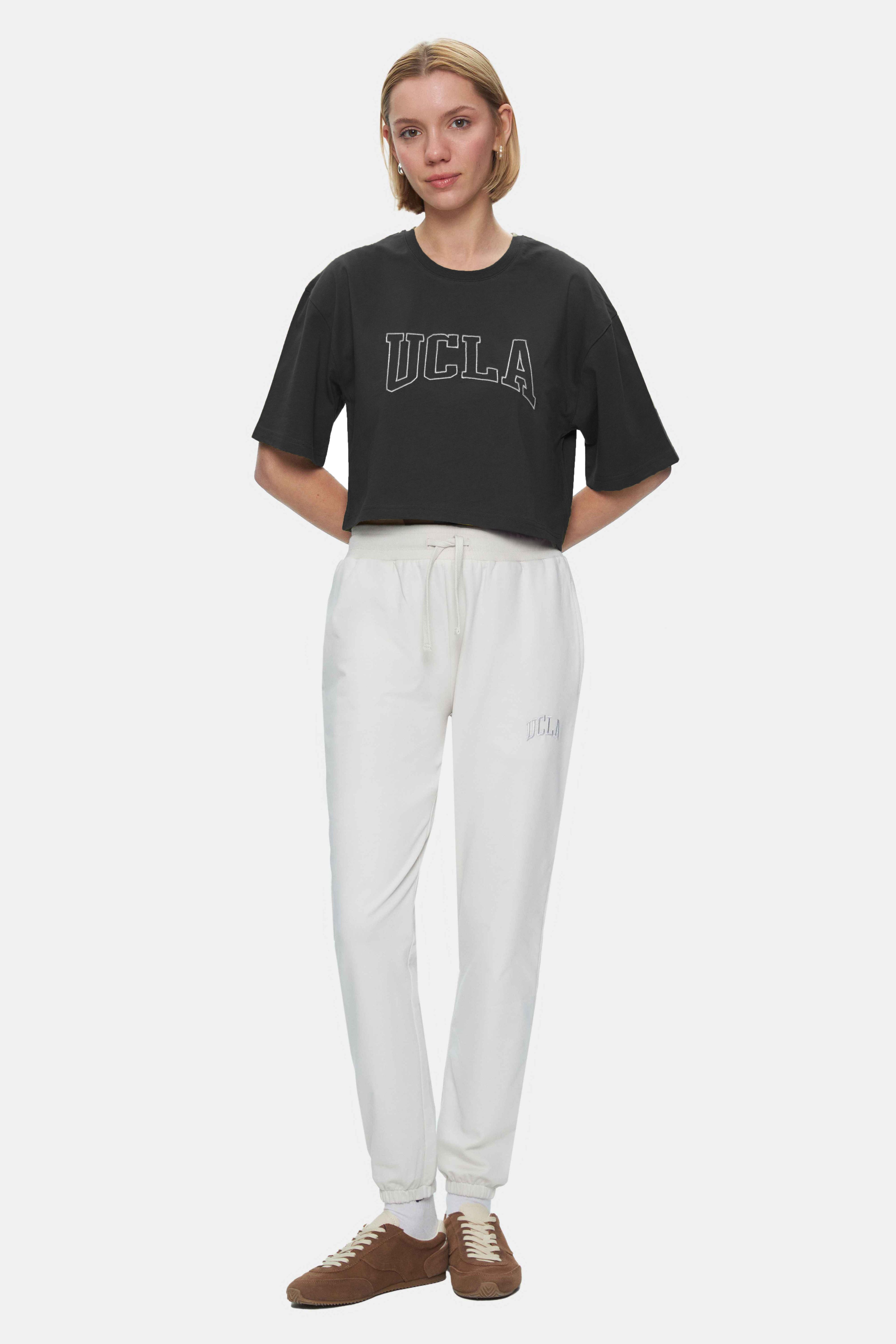 HELENA Antrasit Bisiklet Yaka Oversize Kadın Tshirt